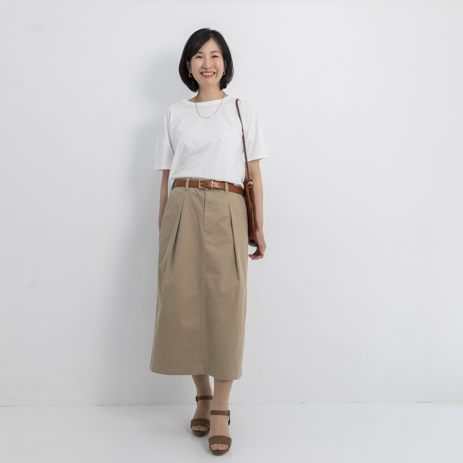 ホープナチュラル ピマコットン混 チノストレッチ タックスカート