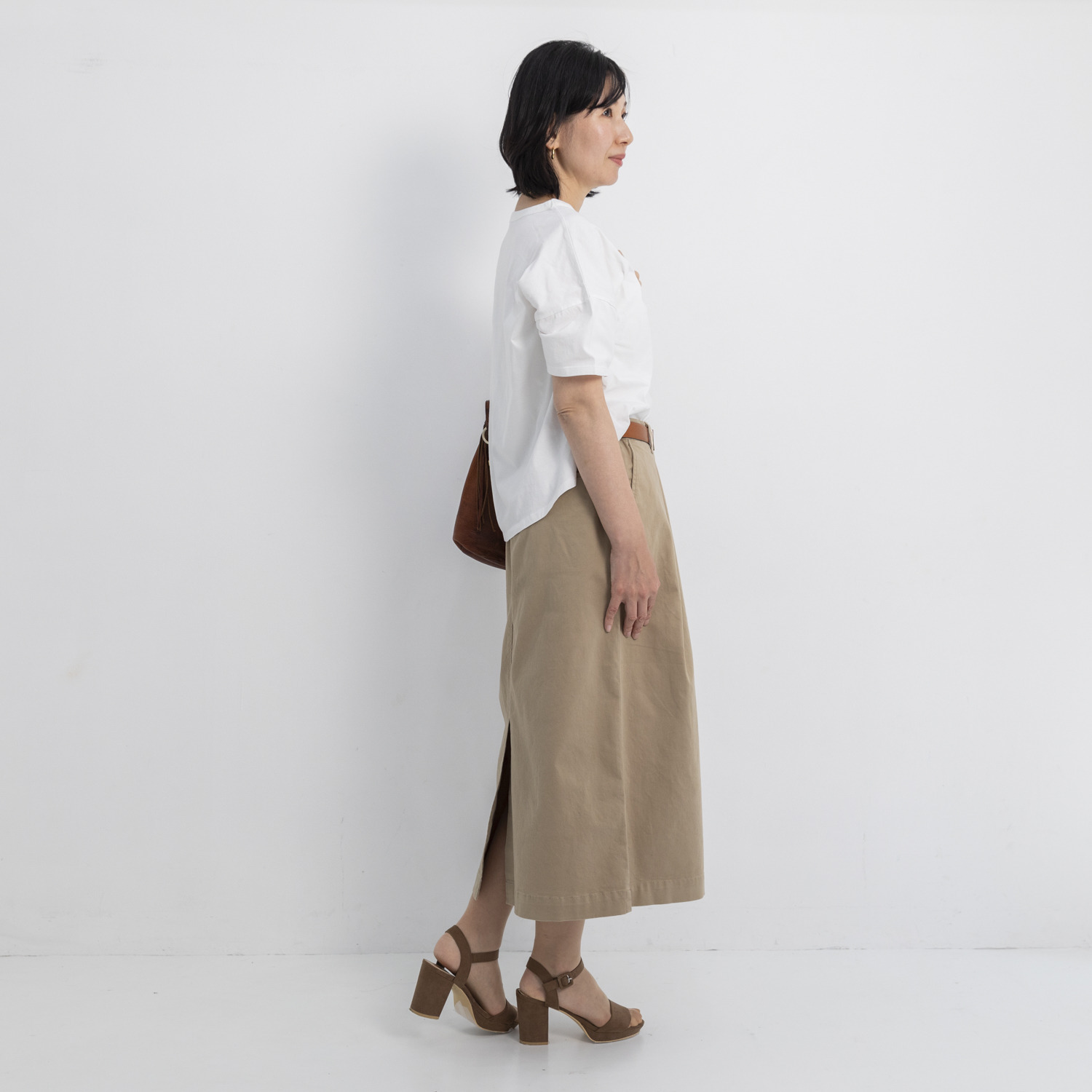 ホープナチュラル ピマコットン混 チノストレッチ タックスカート