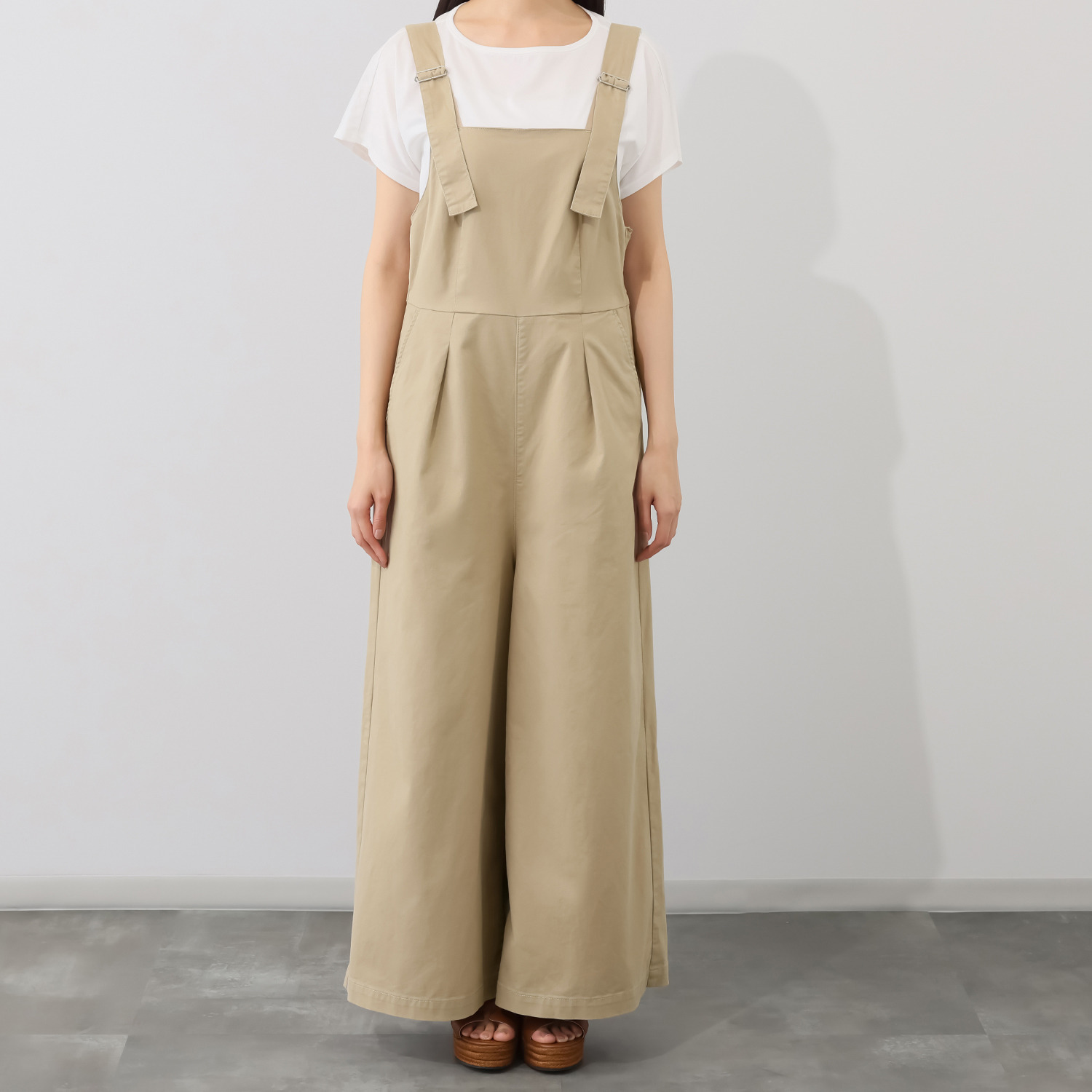 ホープナチュラル ピマコットン混 チノストレッチ 美脚 サロペットパンツ