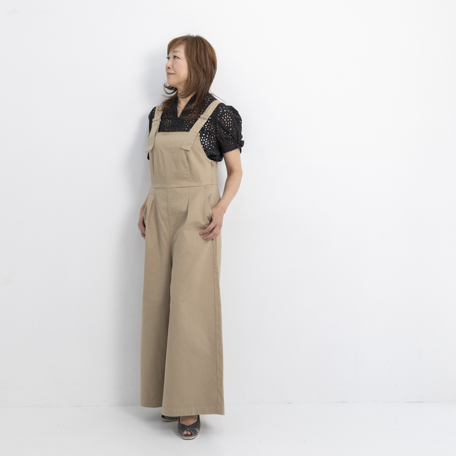 ホープナチュラル ピマコットン混 チノストレッチ 美脚 サロペットパンツ