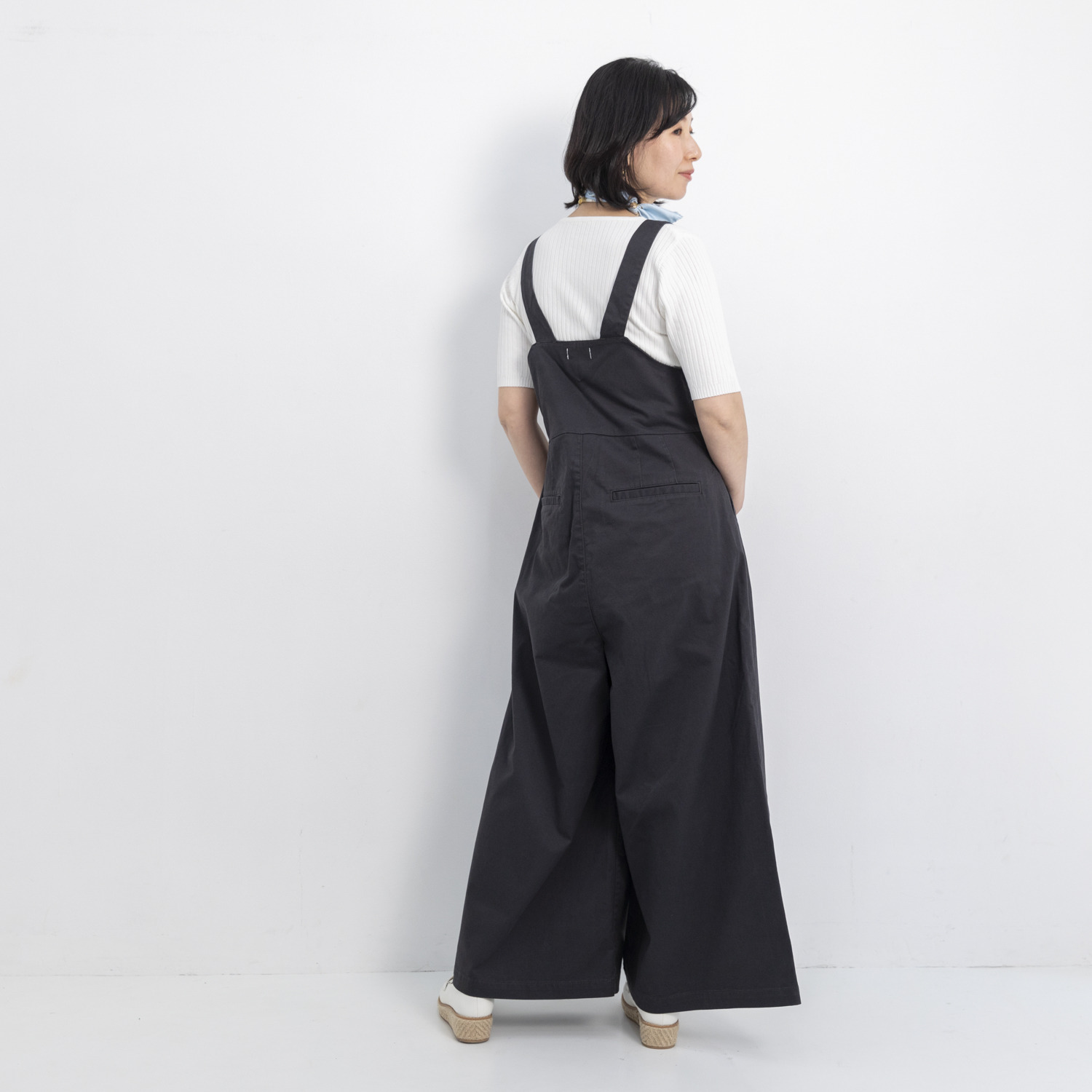 ホープナチュラル ピマコットン混 チノストレッチ 美脚 サロペットパンツ