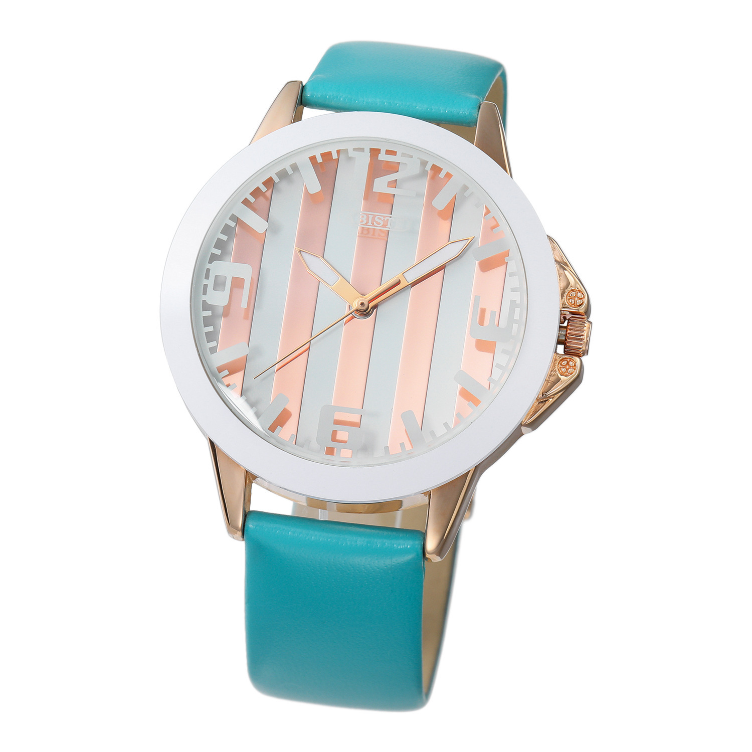 アビステ ウォッチ＆アクセサリーズ ラウンドフェイス ストライプデザイン レザーウォッチ