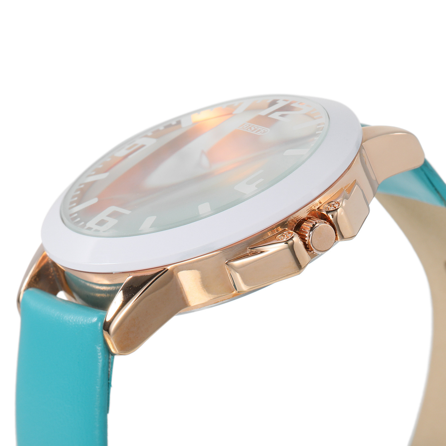 アビステ ウォッチ＆アクセサリーズ ラウンドフェイス ストライプデザイン レザーウォッチ