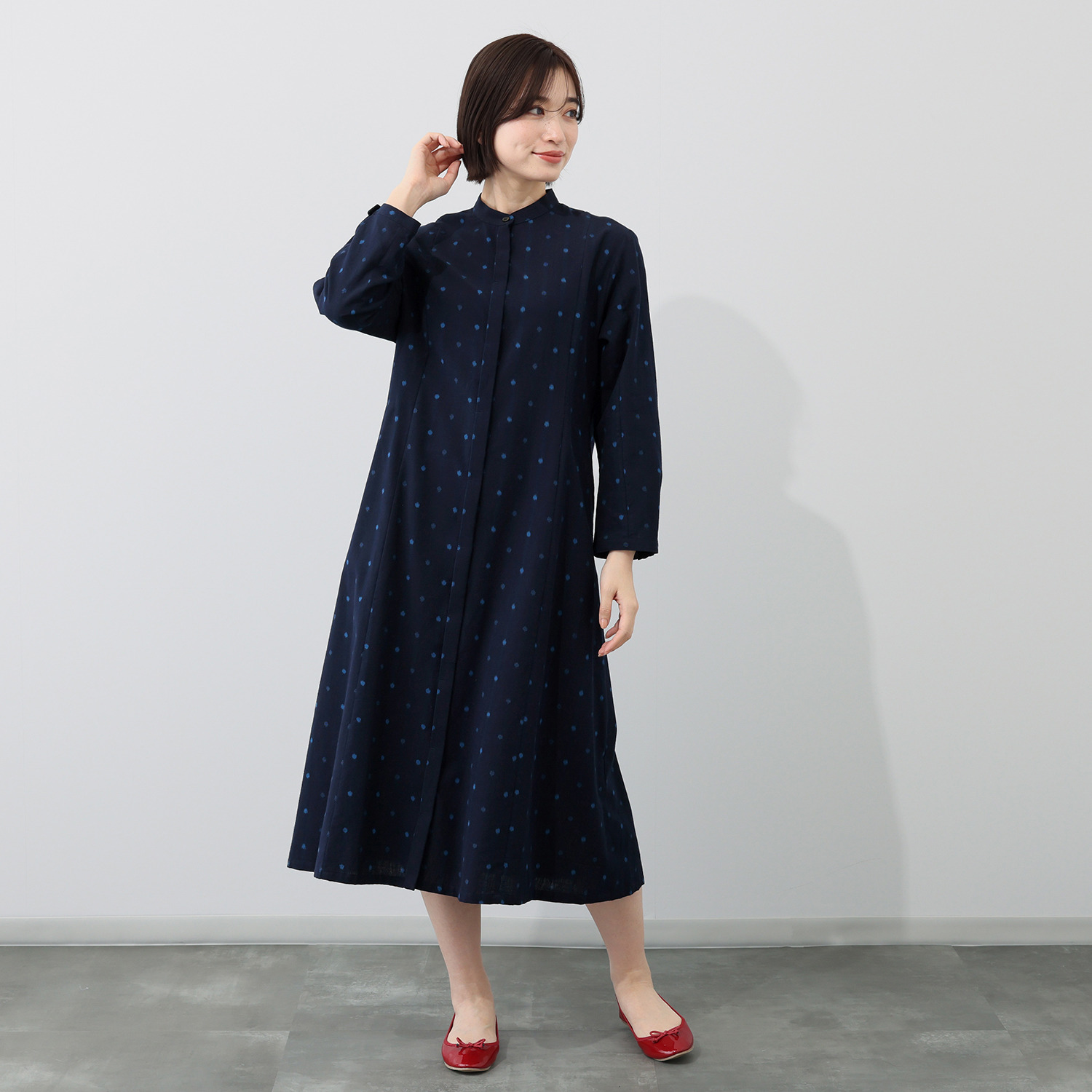 オカモト商店 ギエモン 久留米かすり 前開きワンピース