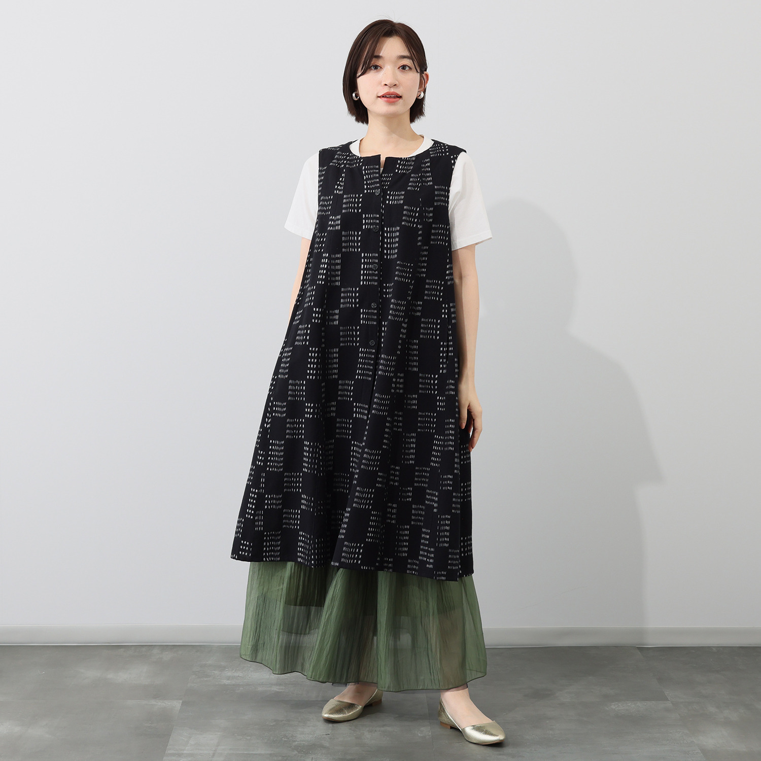 オカモト商店 ギエモン 久留米かすり 前開きロングベスト