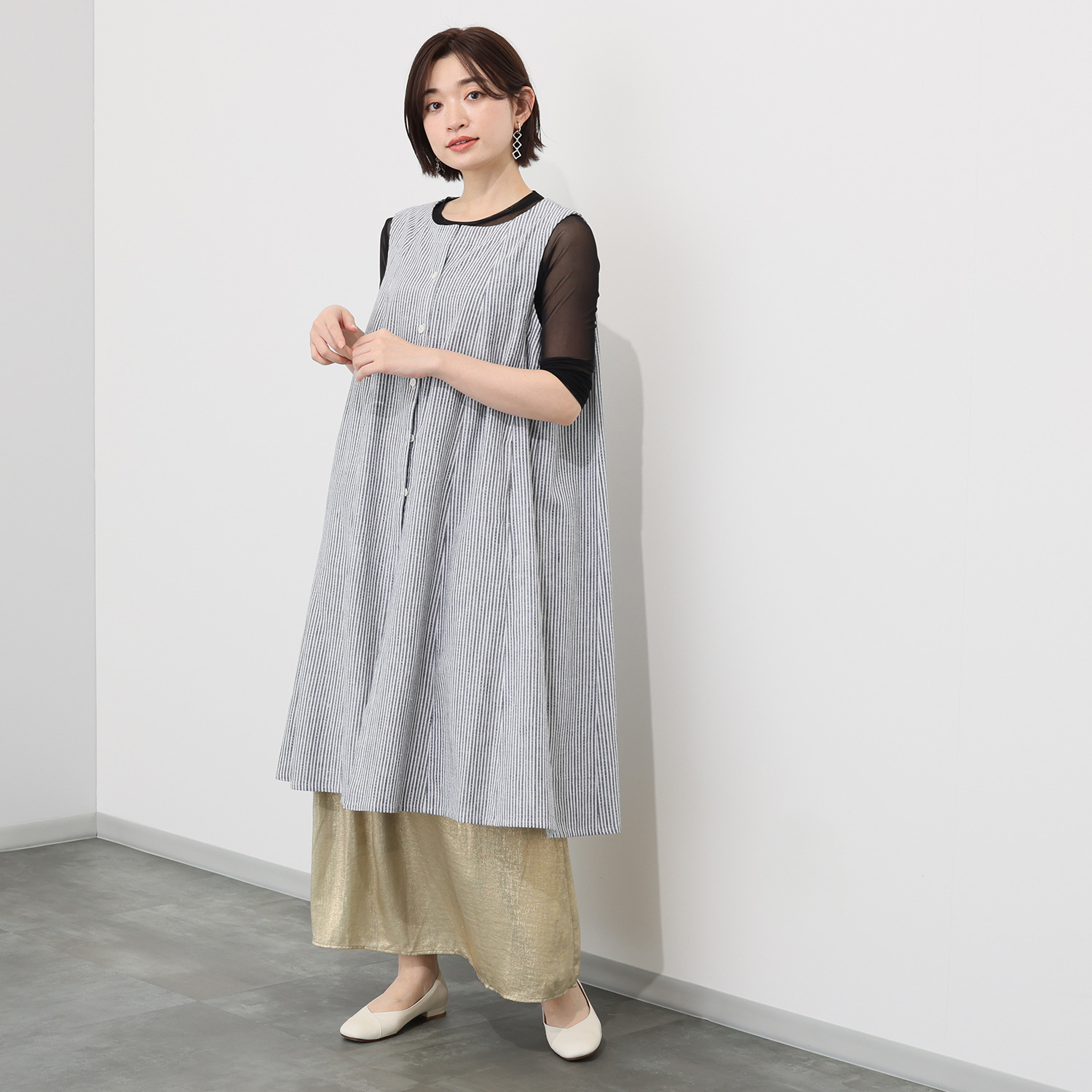 オカモト商店 ギエモン 久留米かすり 前開きロングベスト