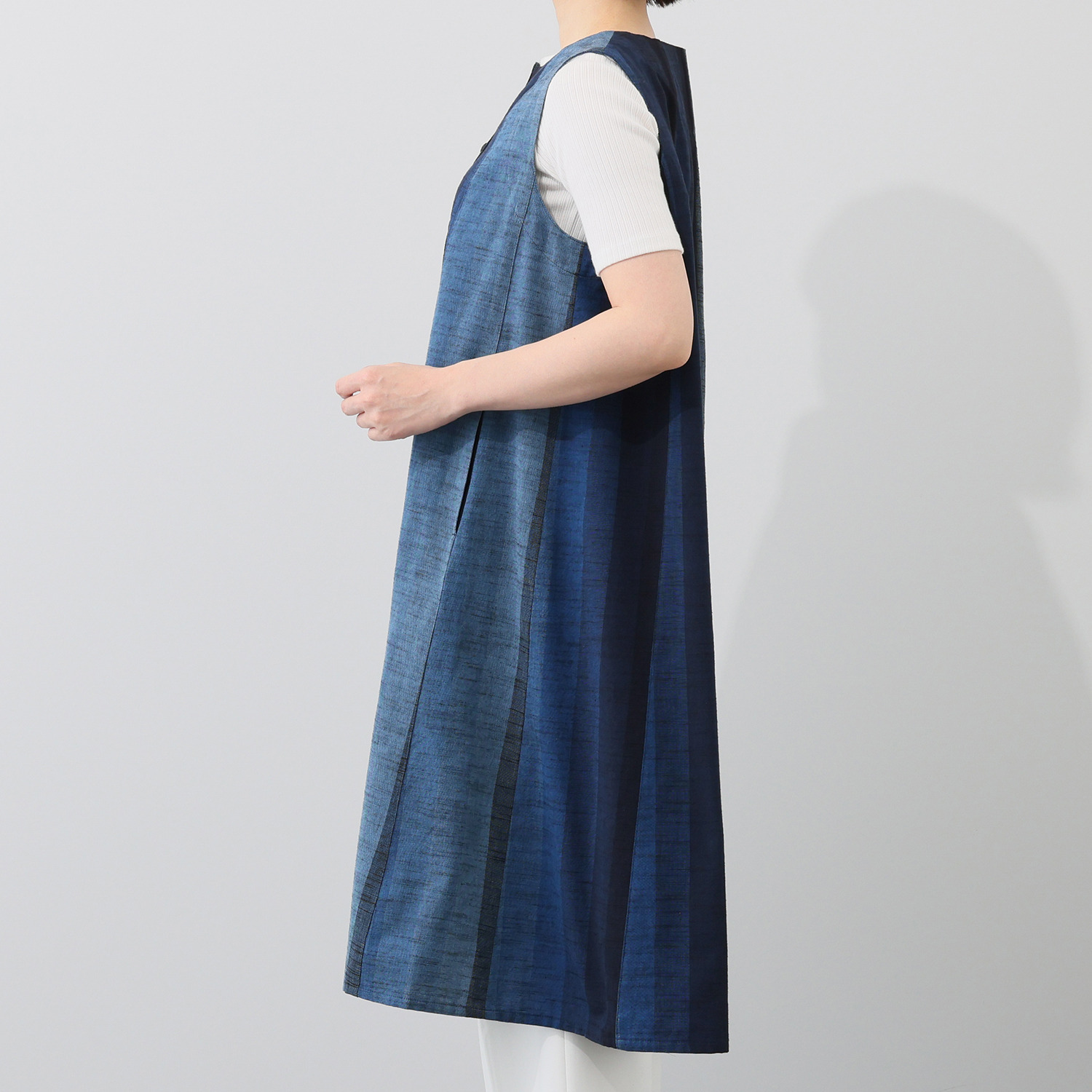 オカモト商店 ギエモン 久留米かすり 前開きロングベスト