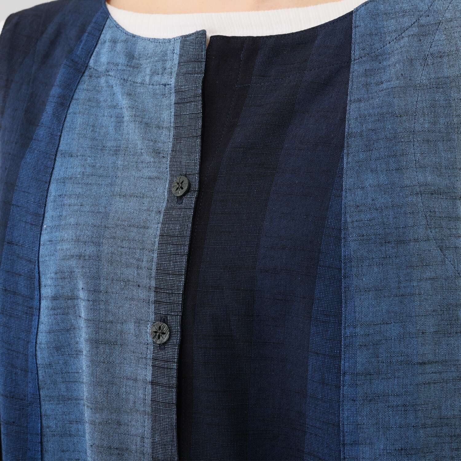 オカモト商店 ギエモン 久留米かすり 前開きロングベスト