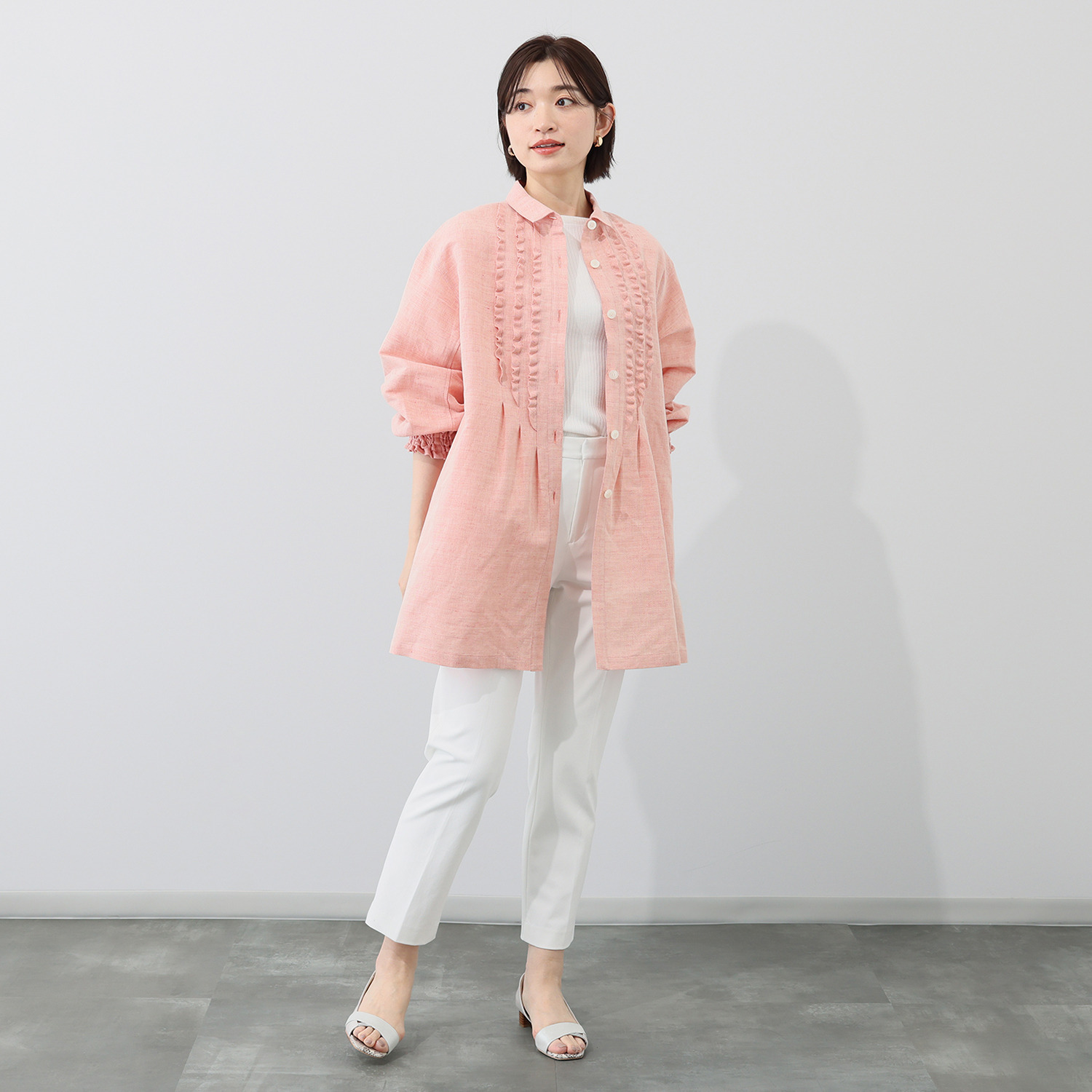 オカモト商店 ギエモン 久留米かすり 前開きロングブラウス