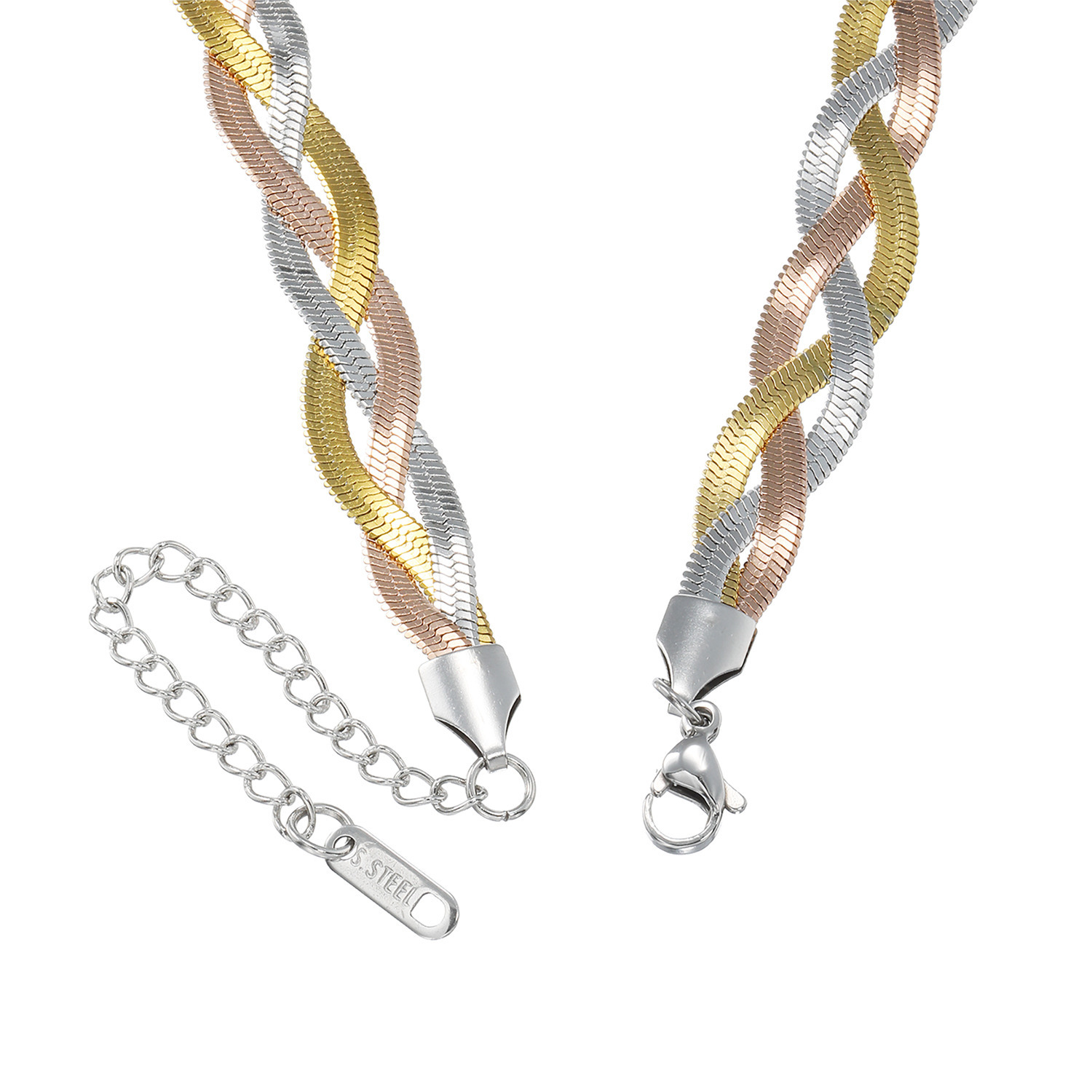 エービーステン ステンレス トリコロールカラー ヘリンボーンネックレス