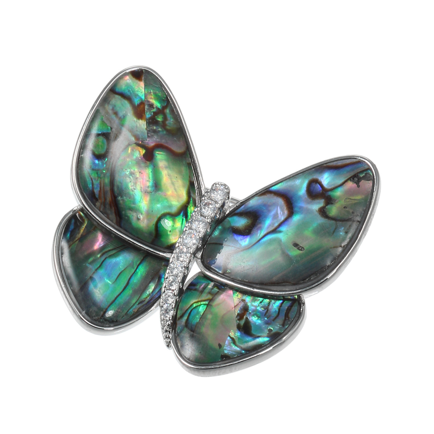 グランシフォレ アバローニシェル ダブレットストーン＆ ＣＺ バタフライモティーフ ブローチ