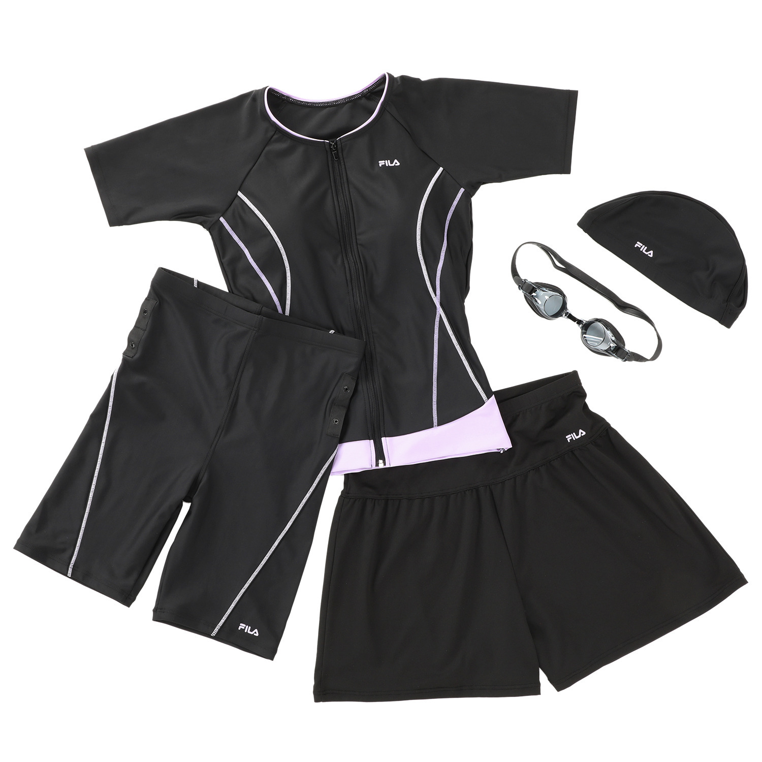 フィラ セパレーツ水着＆ キュロットパンツ＆ キャップ＆ゴーグルで 他と差がつく５点セット