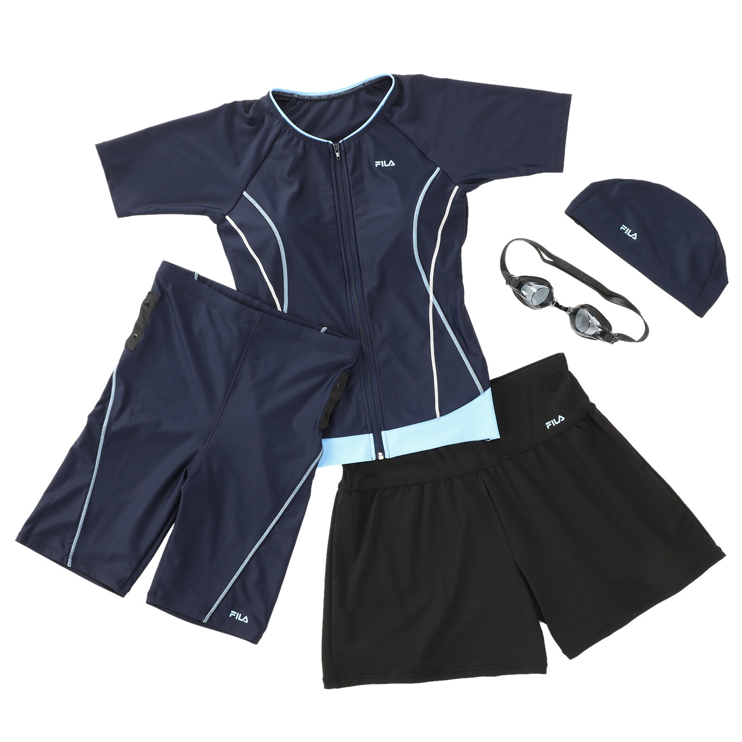 フィラ セパレーツ水着＆ キュロットパンツ＆ キャップ＆ゴーグルで 他と差がつく５点セット