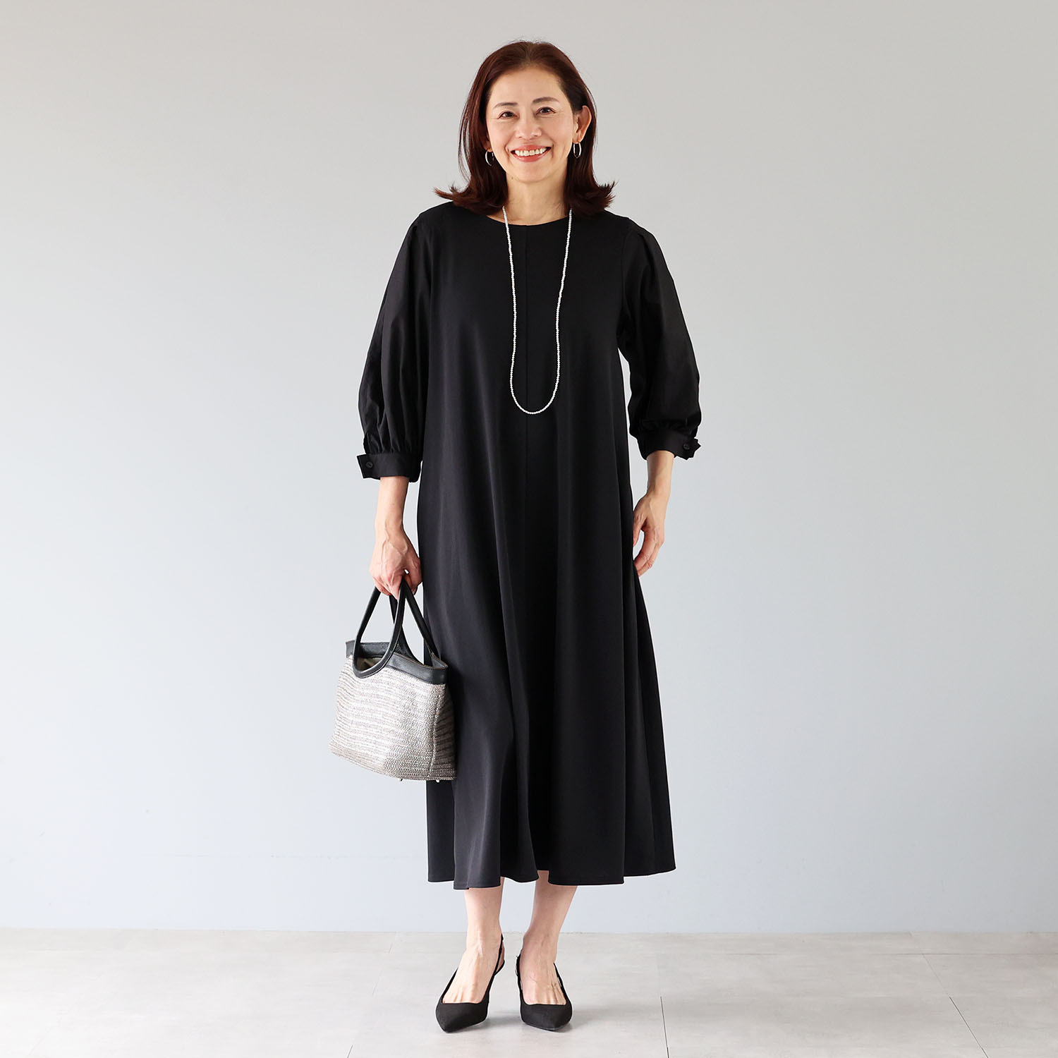 リサリサ ジョーゼット風 袖コンシャス デザインワンピース