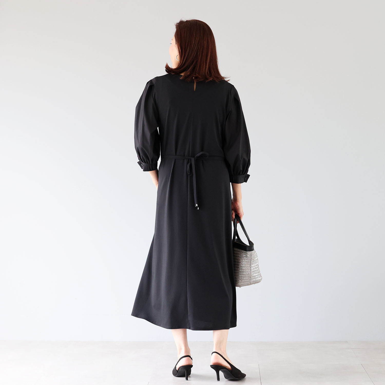 リサリサ ジョーゼット風 袖コンシャス デザインワンピース