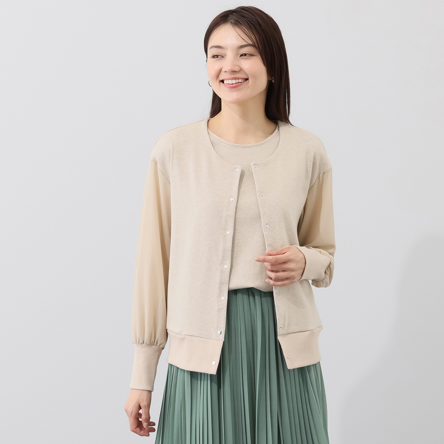 リサリサ ラメジャージー シアースリーブ切替 カーデブルゾン