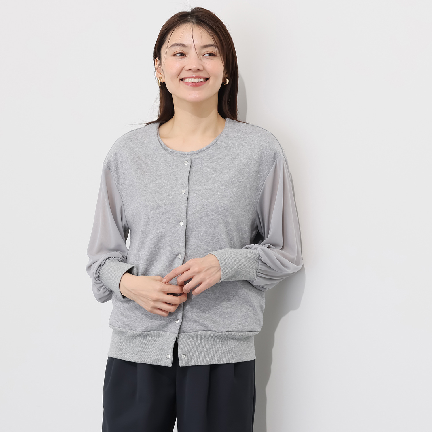 リサリサ ラメジャージー シアースリーブ切替 カーデブルゾン