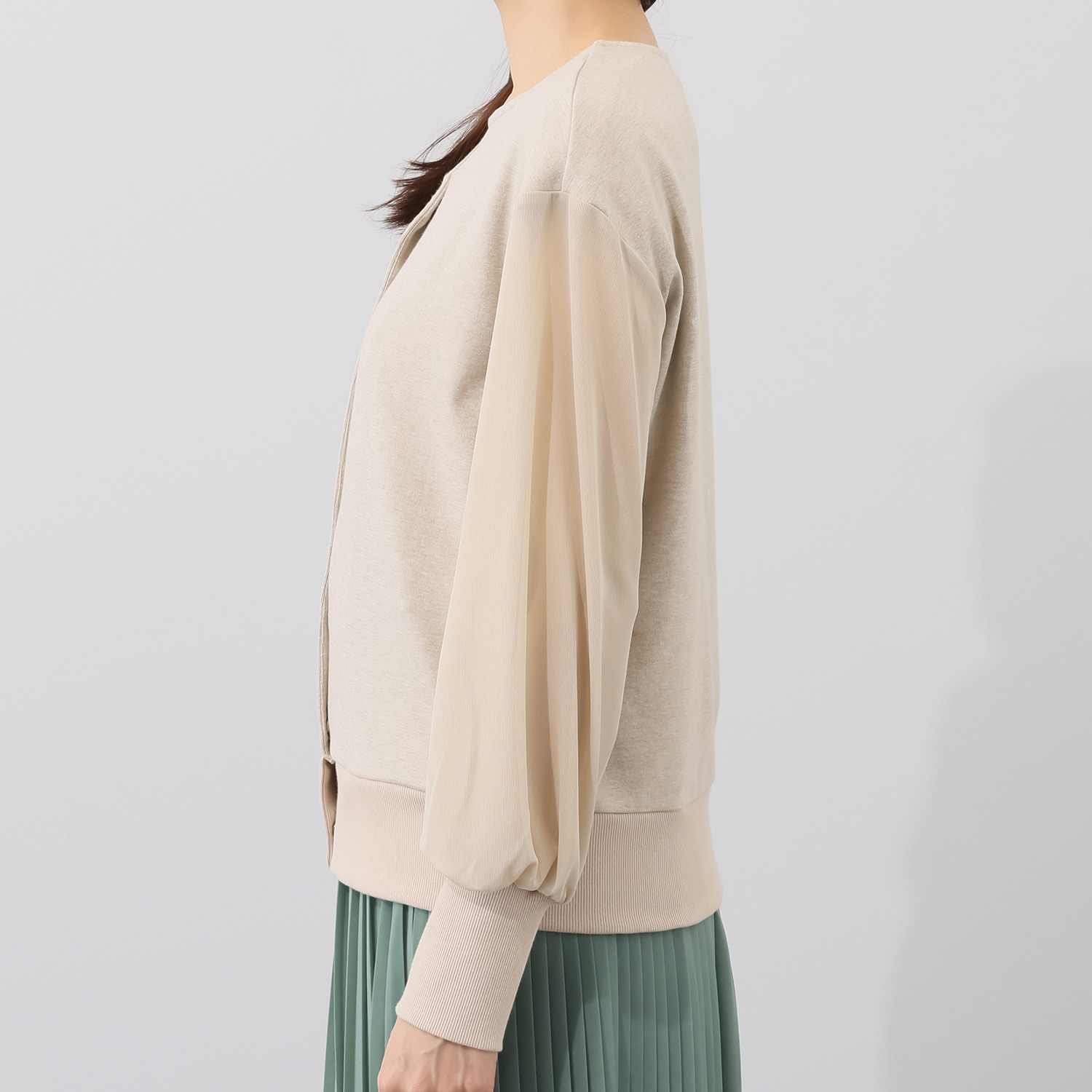 リサリサ ラメジャージー シアースリーブ切替 カーデブルゾン