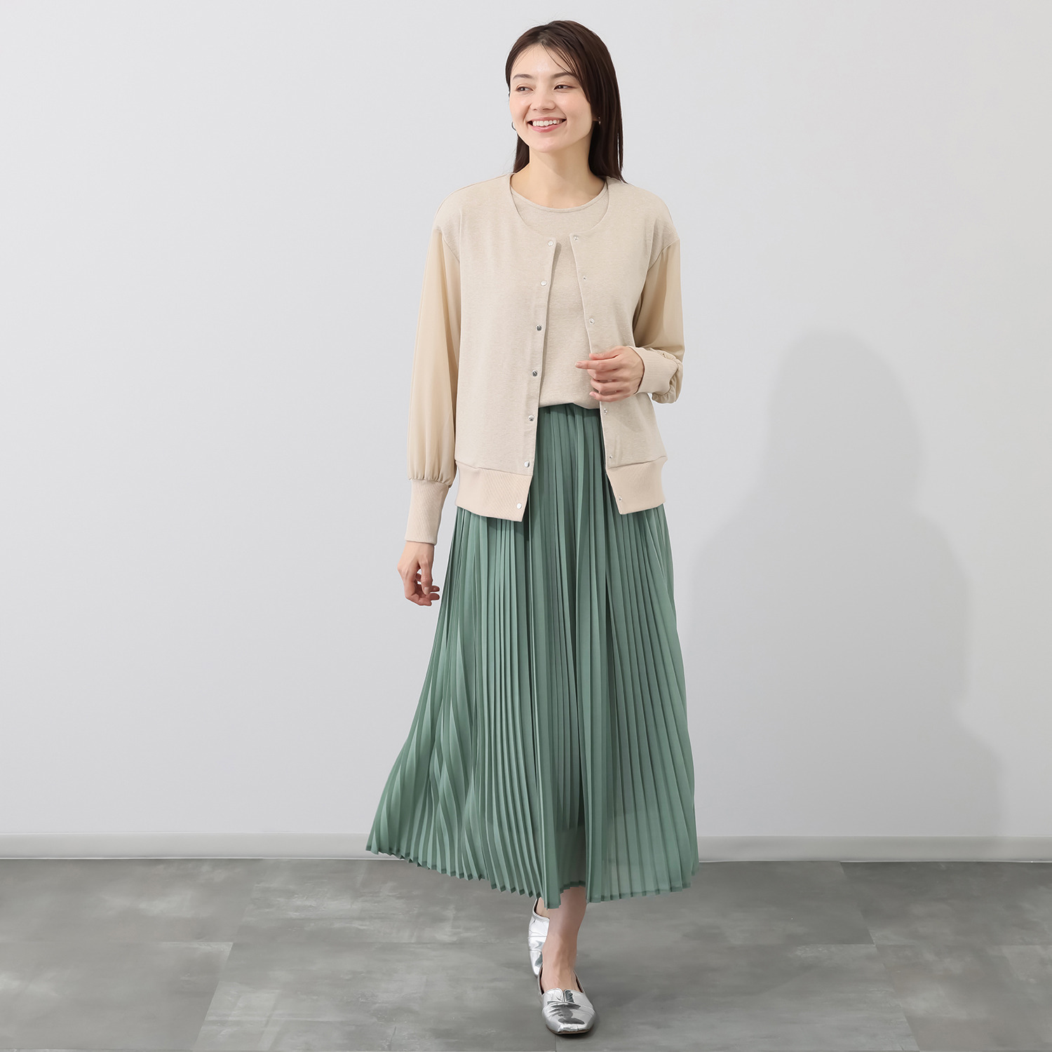 リサリサ ラメジャージー シアースリーブ切替 カーデブルゾン