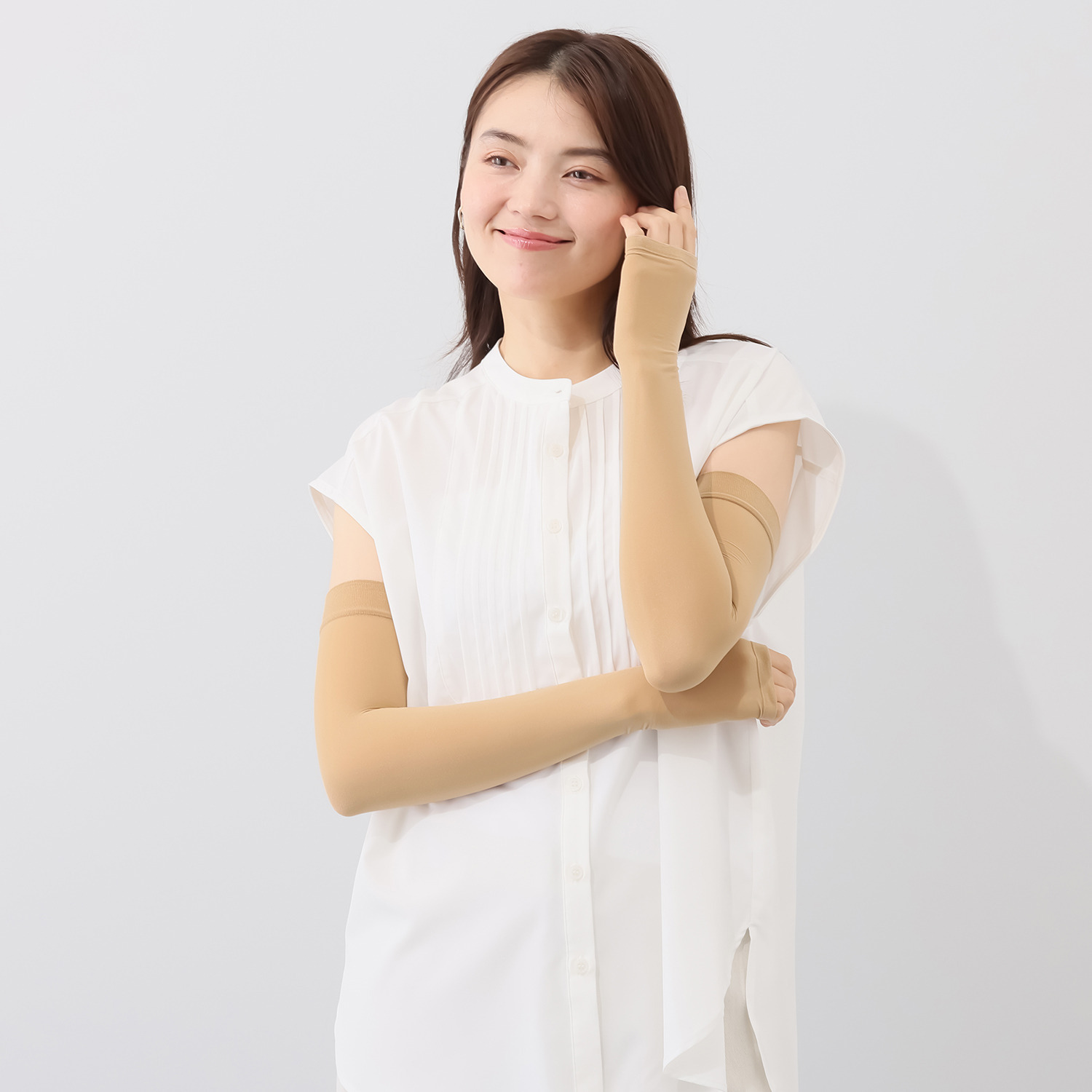 福助 日本製 ＵＶカット・接触冷感 キシリトール加工 ひんやり伸び〜る アームカバー