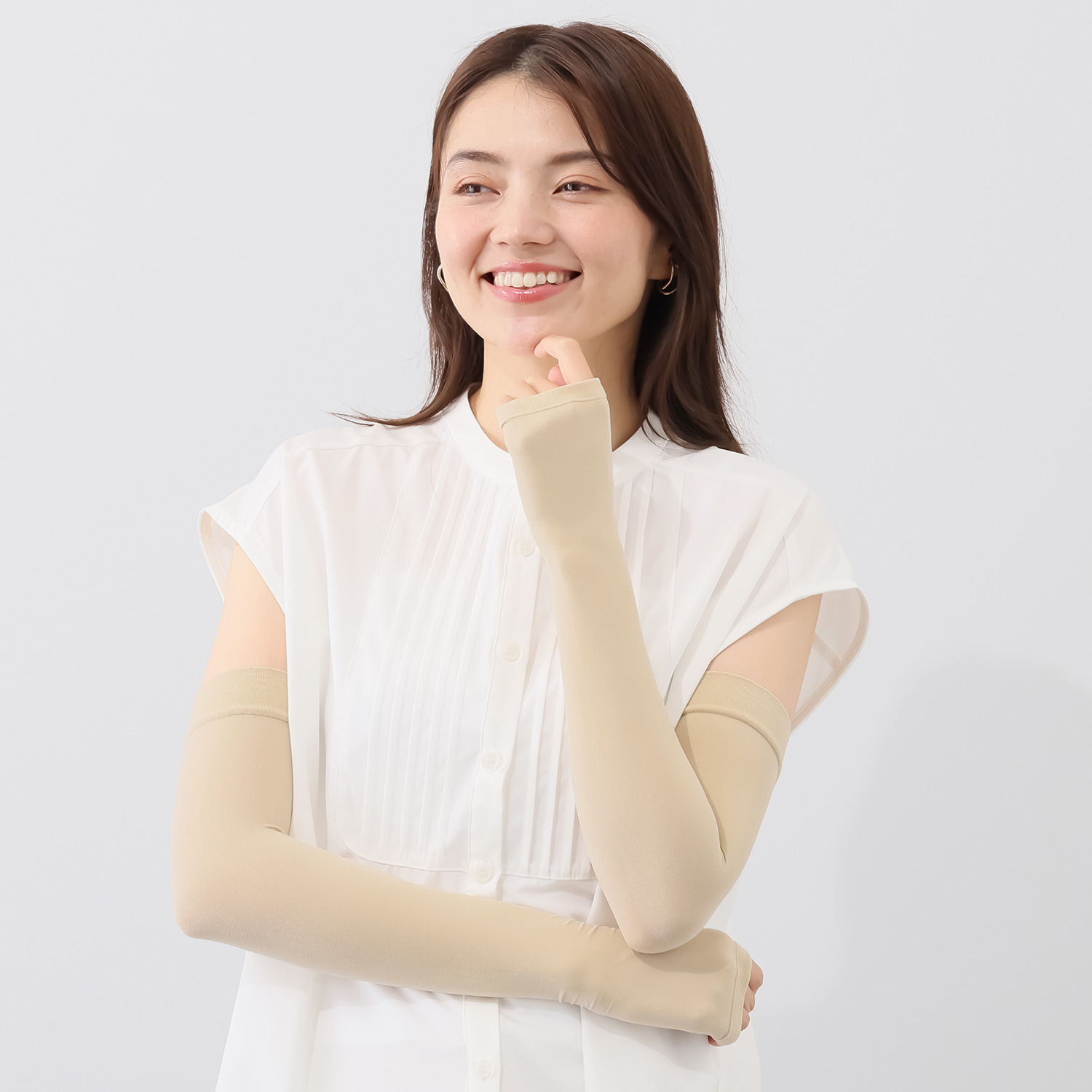 福助 日本製 ＵＶカット・接触冷感 キシリトール加工 ひんやり伸び〜る アームカバー ＜色白肌用＞