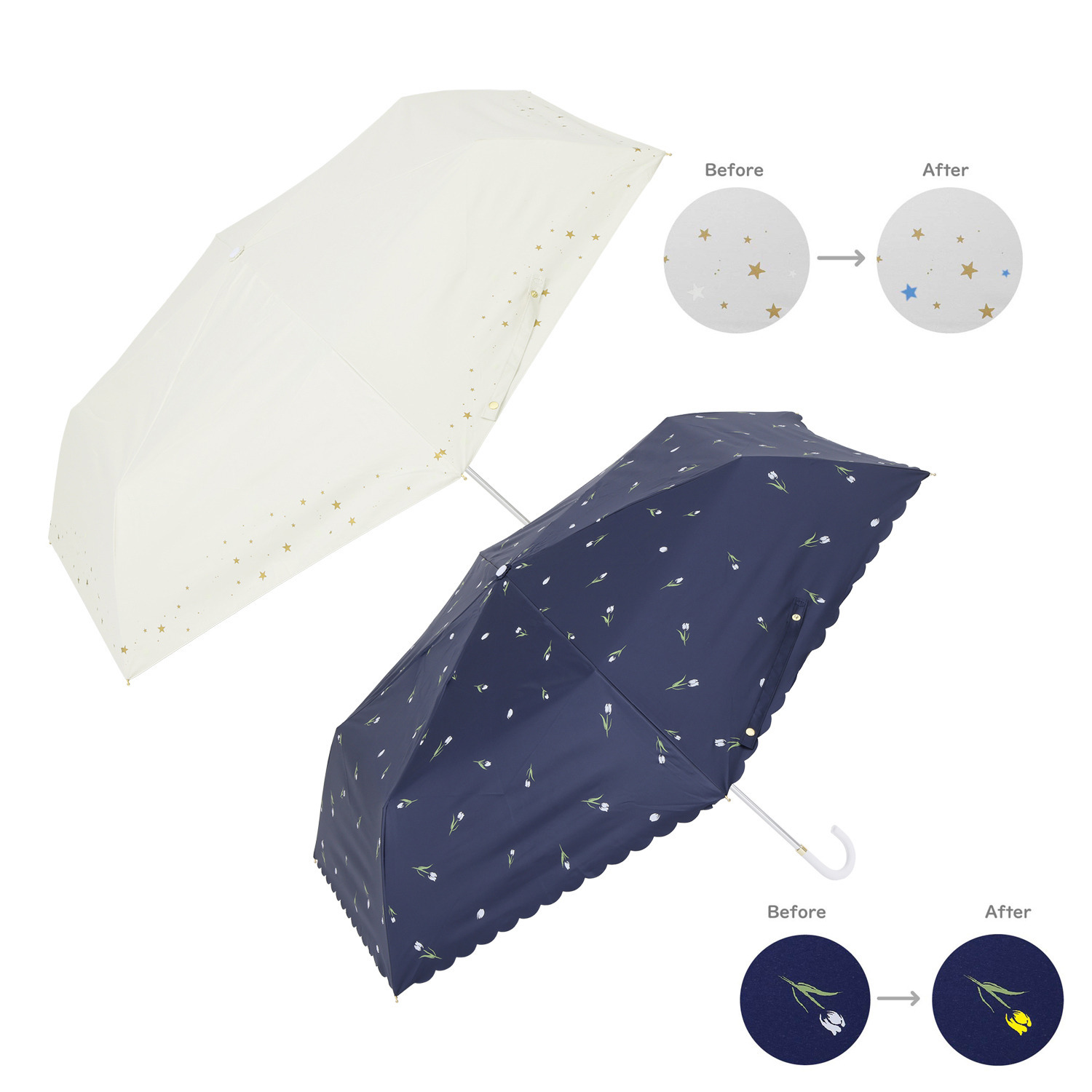 彩傘 紫外線で色が変わる！ 晴雨兼用 折りたたみ傘２本セット