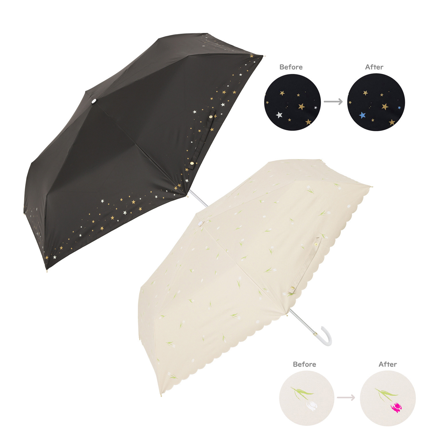 彩傘 紫外線で色が変わる！ 晴雨兼用 折りたたみ傘２本セット