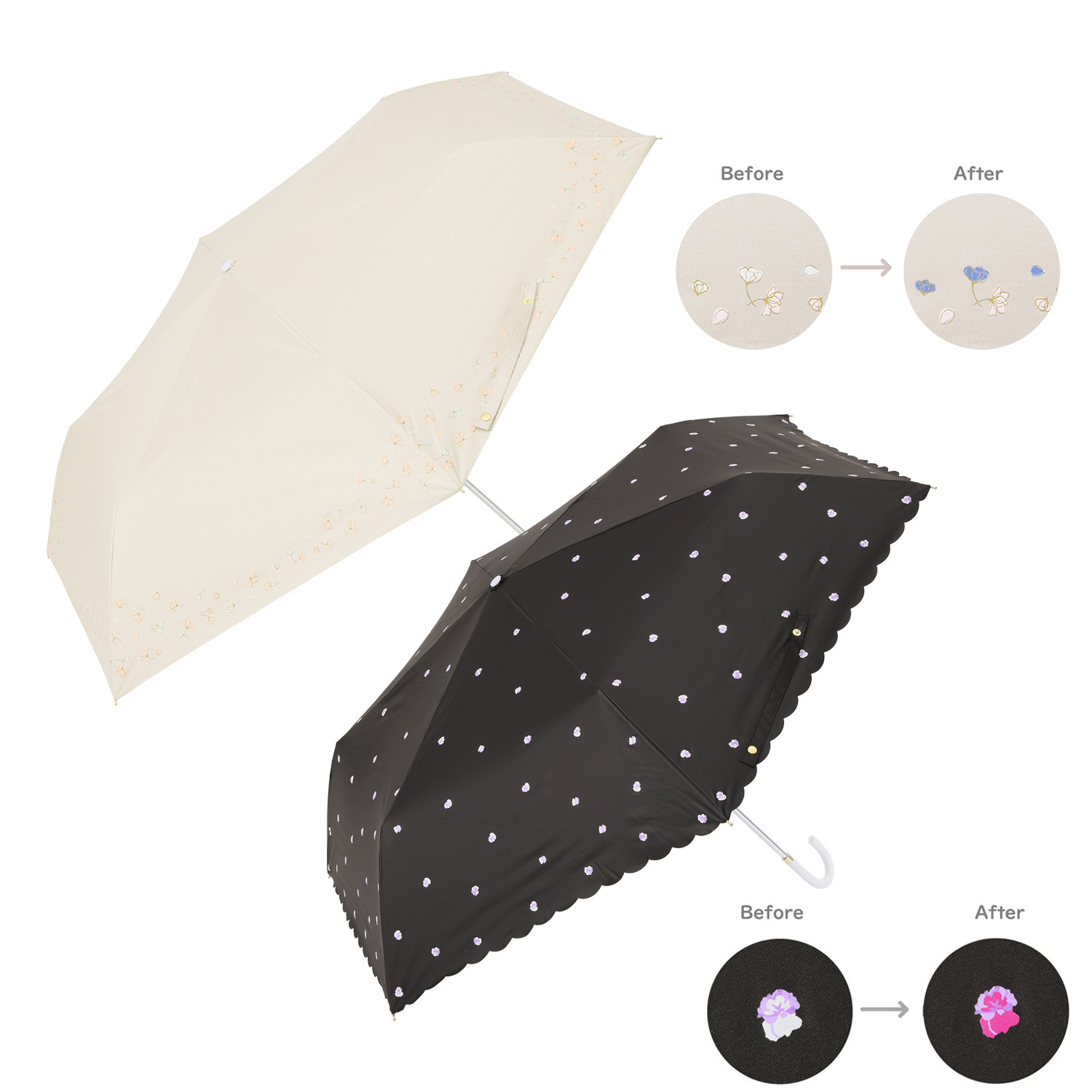 彩傘 紫外線で色が変わる！ 晴雨兼用 折りたたみ傘２本セット