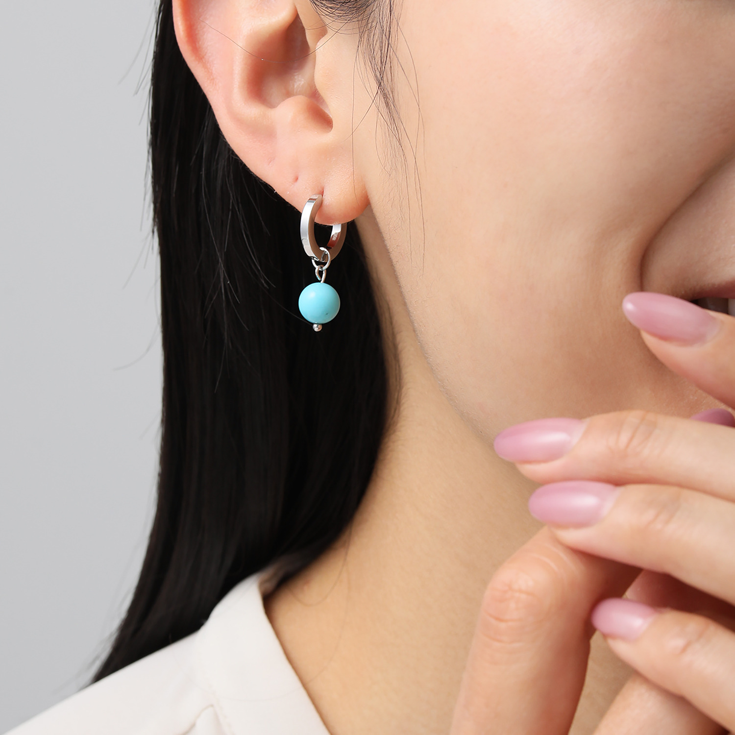 インプレスミー ８ｍｍＵＰ ターコイズチャーム ２ウェイフープピアス