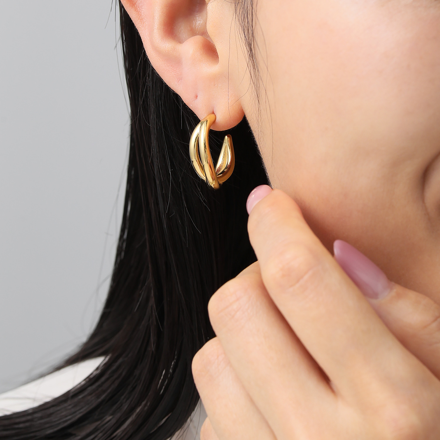 ラフィナリスタ サージカルステンレス ニュアンスカーブ クロスデザイン フープピアス