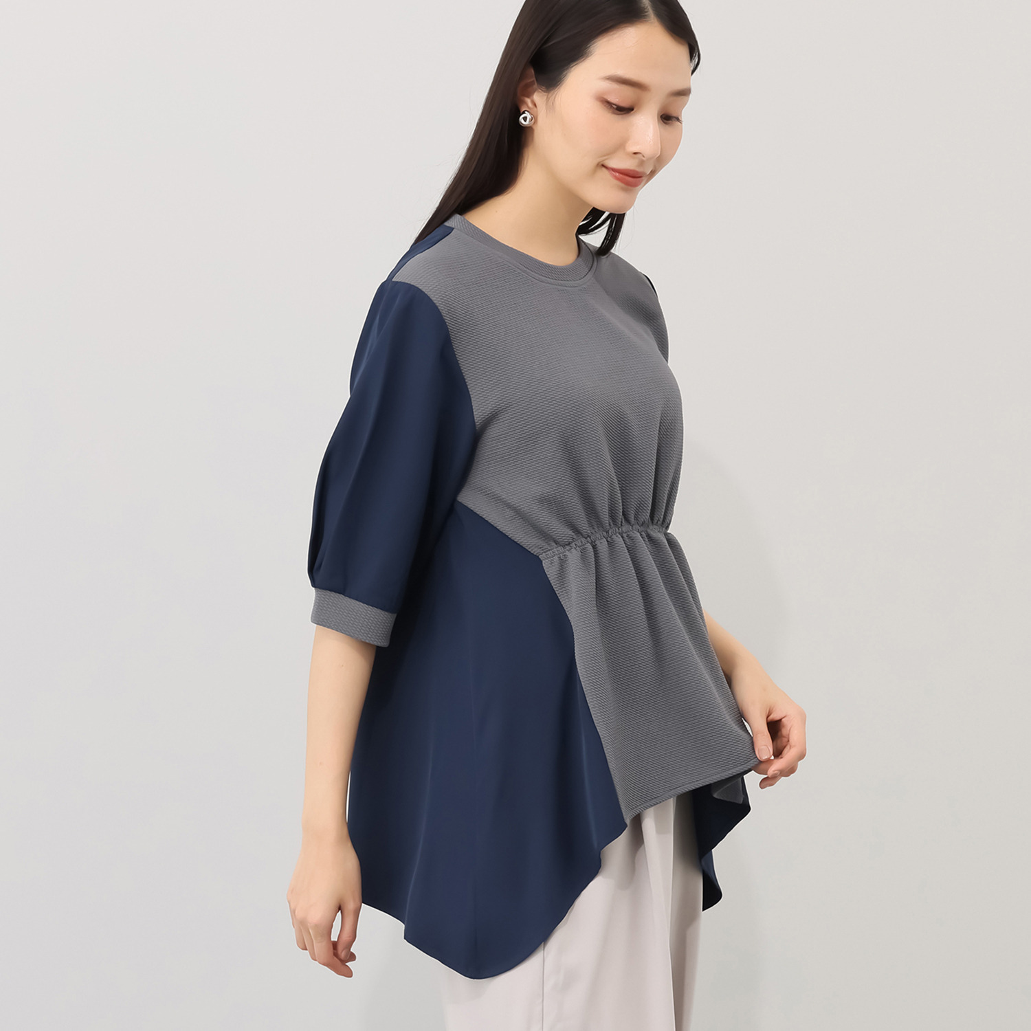 ラブソル 異素材使い バックフレアー チュニック