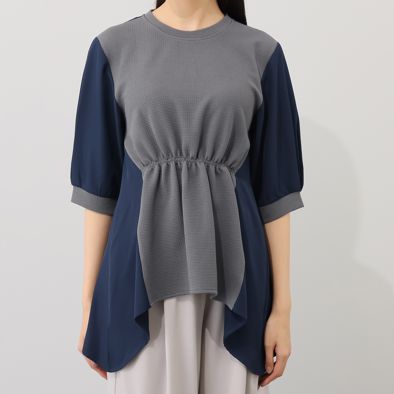 ラブソル 異素材使い バックフレアー チュニック