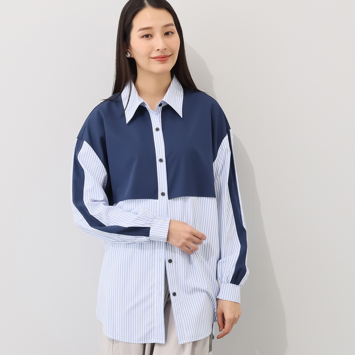 ラブソル モードライクな バイカラー ロングシャツ