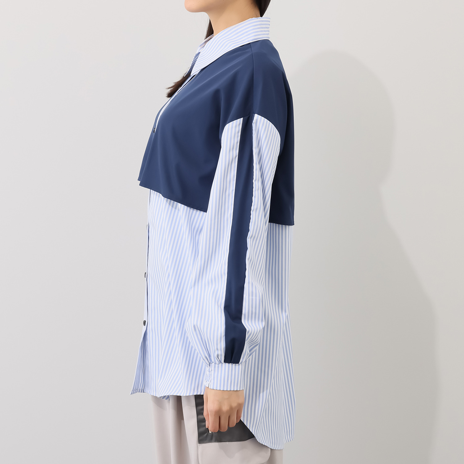 ラブソル モードライクな バイカラー ロングシャツ