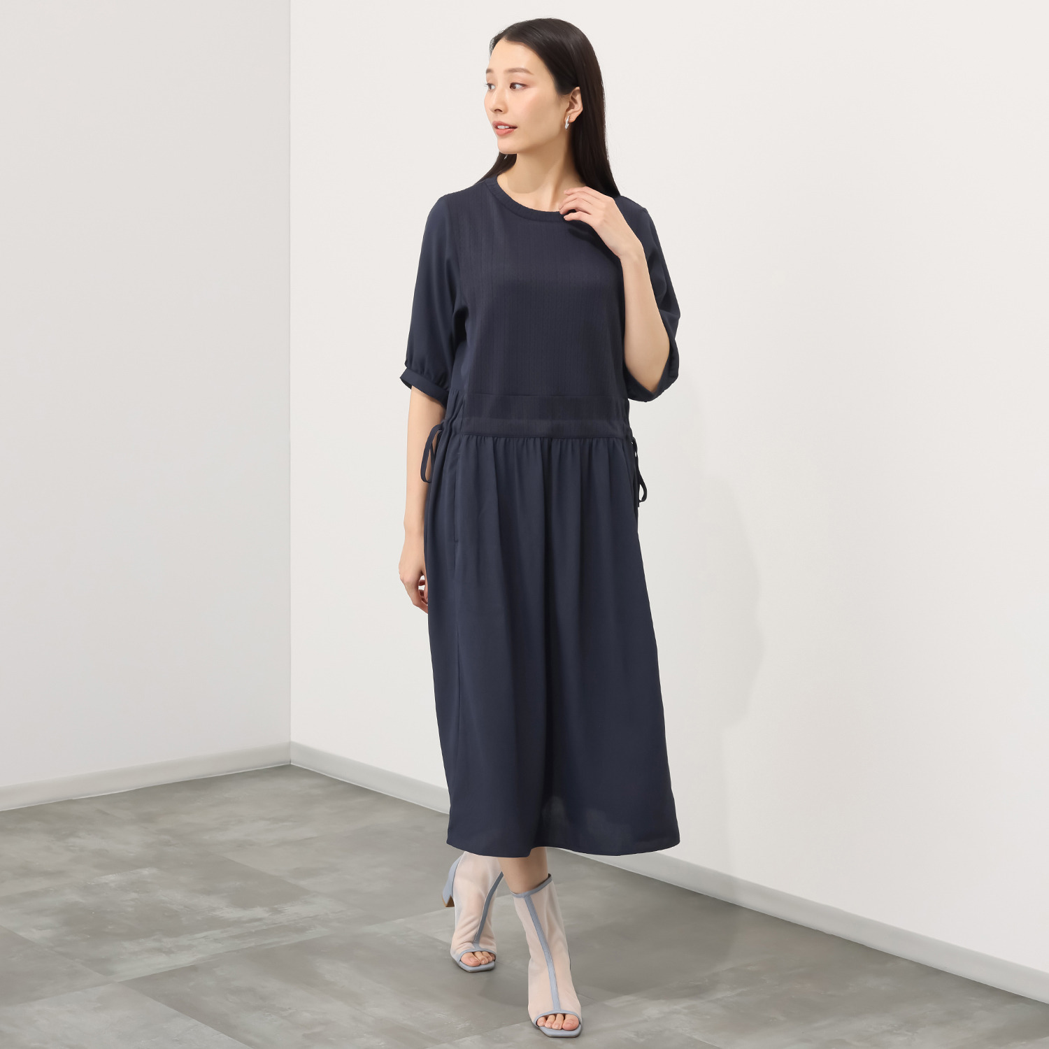 ラブソル 異素材切替 クリンクルワンピース