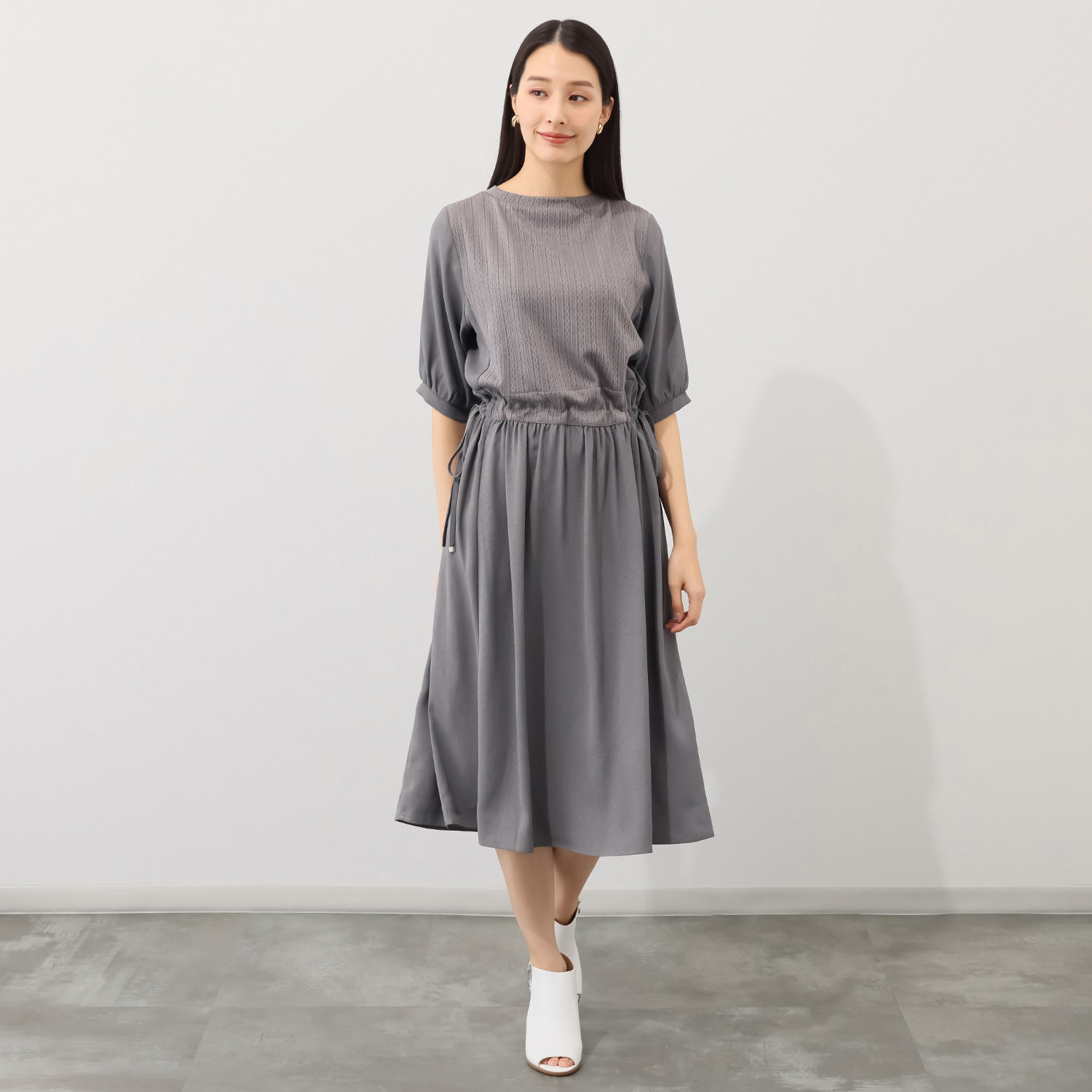 ラブソル 異素材切替 クリンクルワンピース