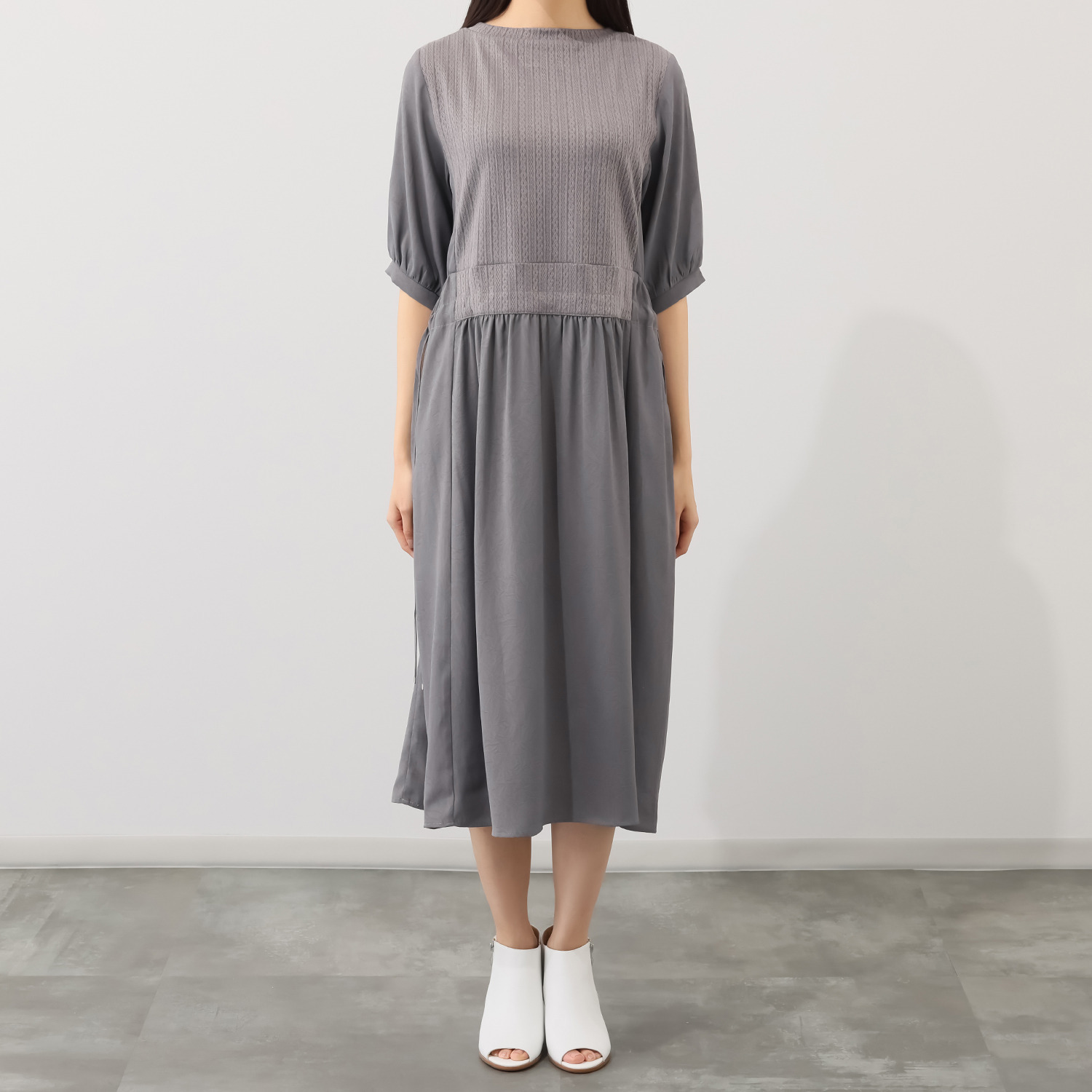 ラブソル 異素材切替 クリンクルワンピース