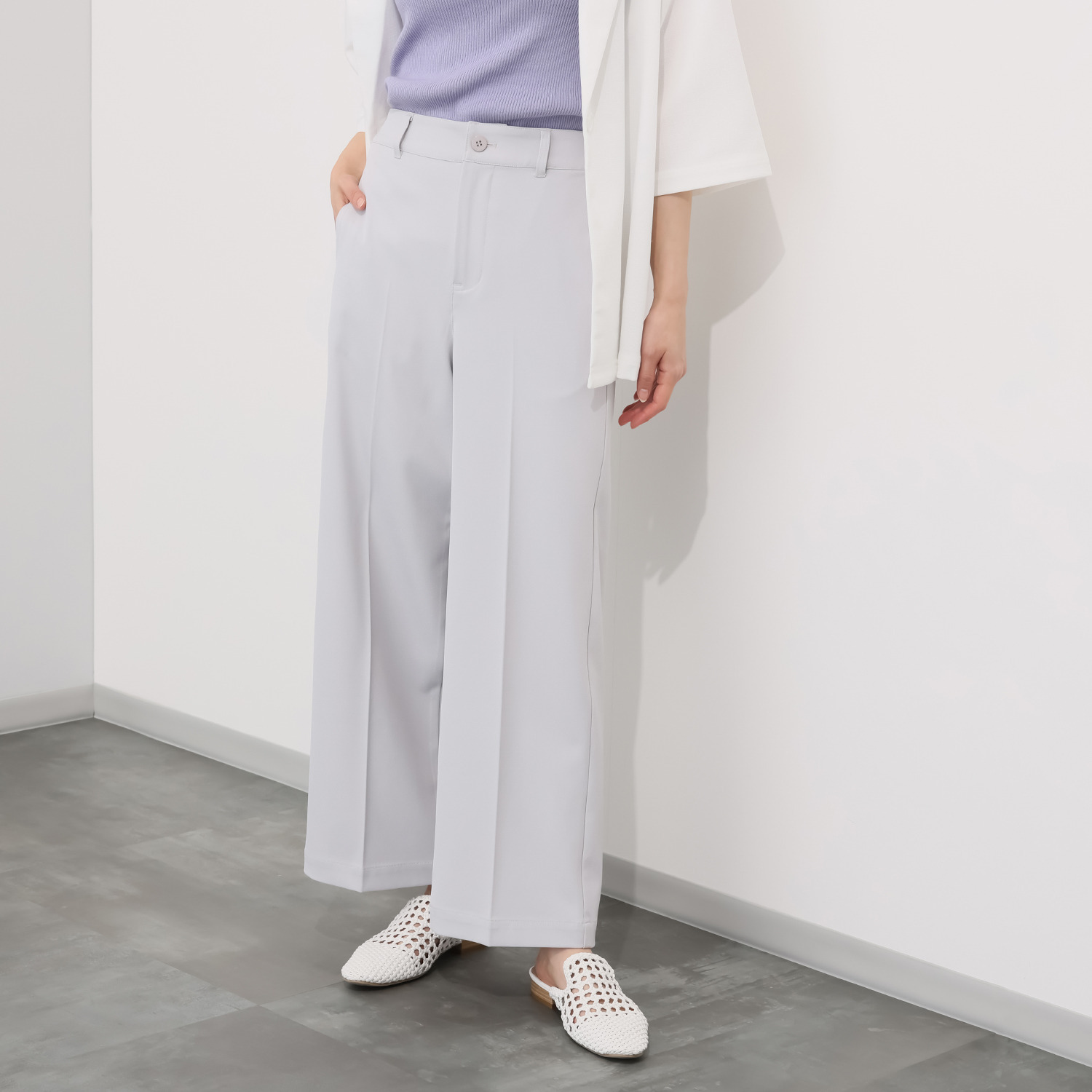 イシカワラボ★ヒトミ ストレッチジョーゼット 上品見え セミワイドパンツ