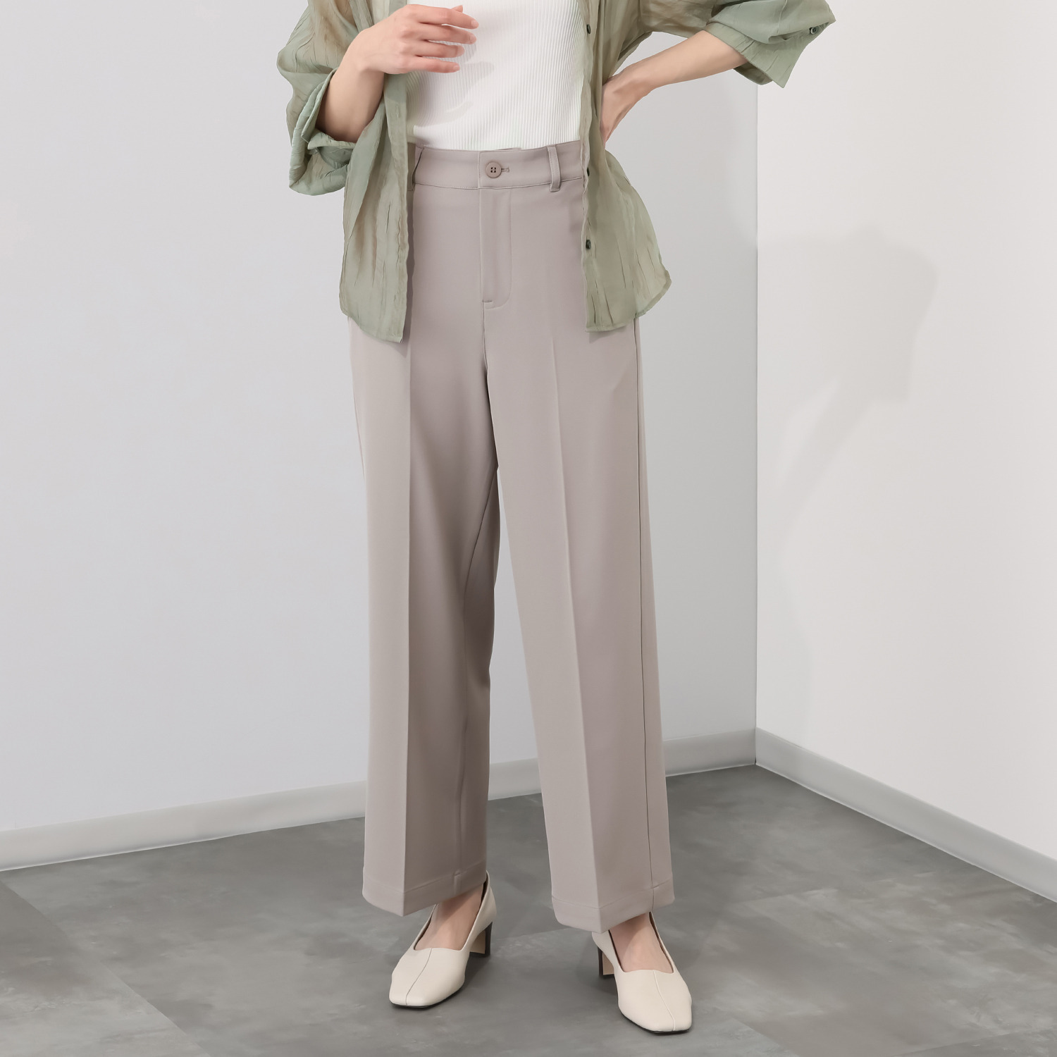 イシカワラボ★ヒトミ ストレッチジョーゼット 上品見え セミワイドパンツ