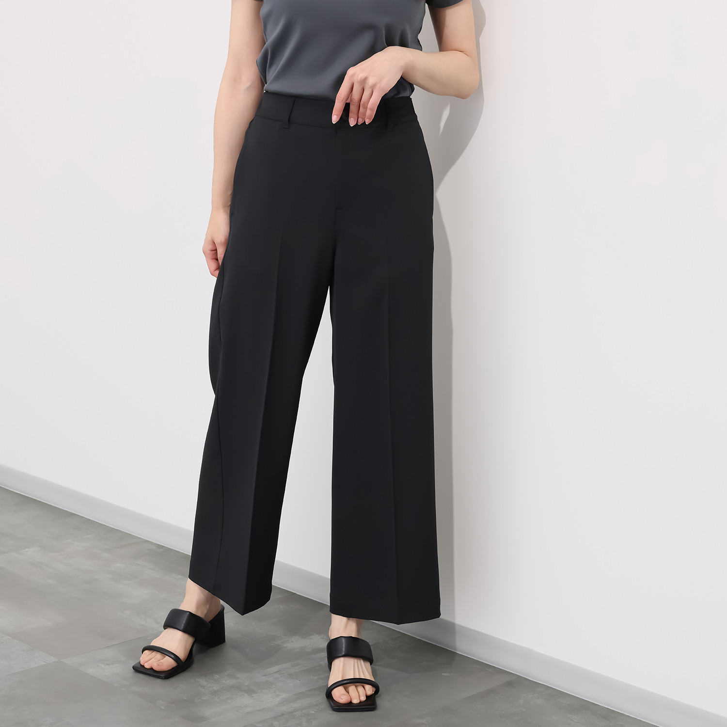 イシカワラボ★ヒトミ ストレッチジョーゼット 上品見え セミワイドパンツ