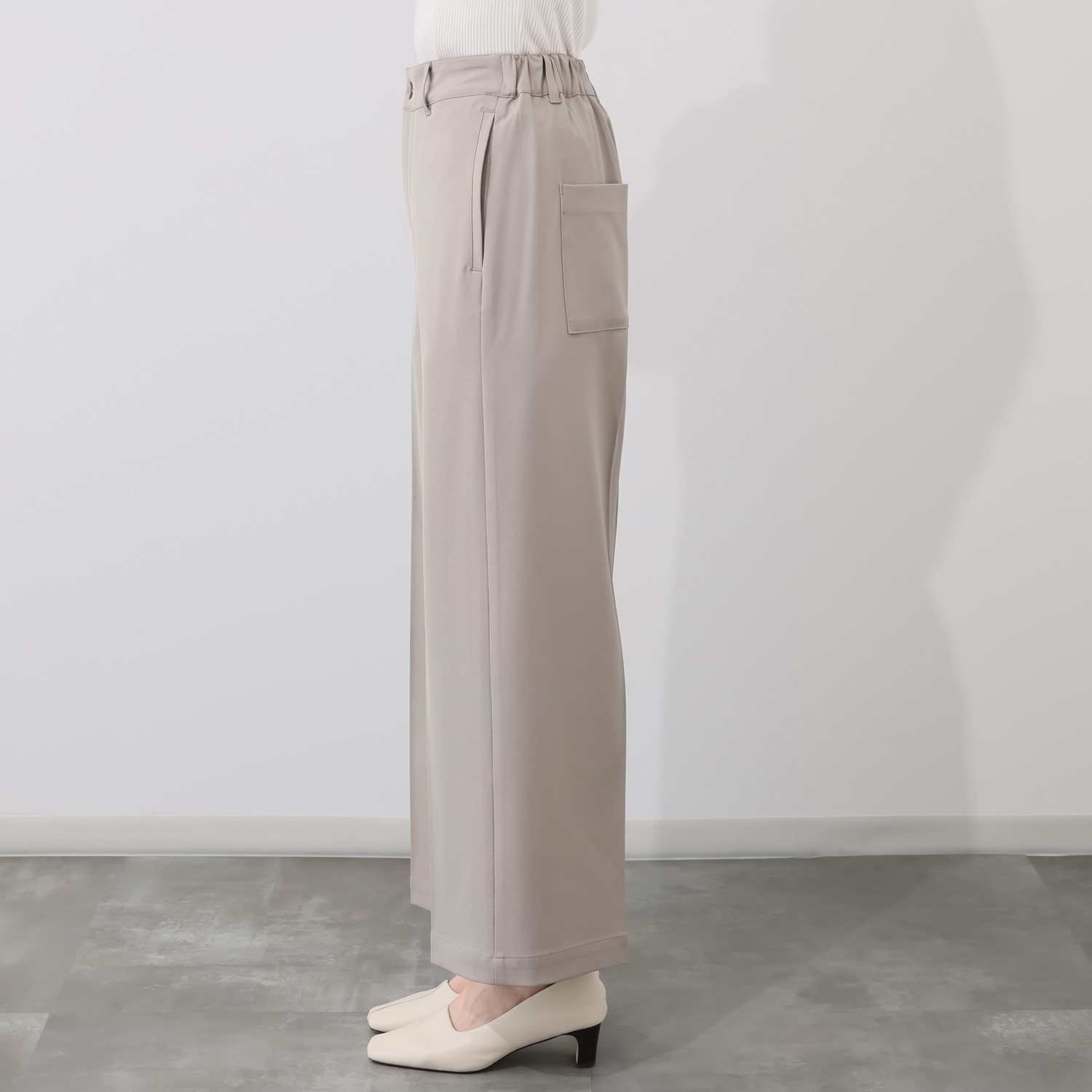 イシカワラボ★ヒトミ ストレッチジョーゼット 上品見え セミワイドパンツ