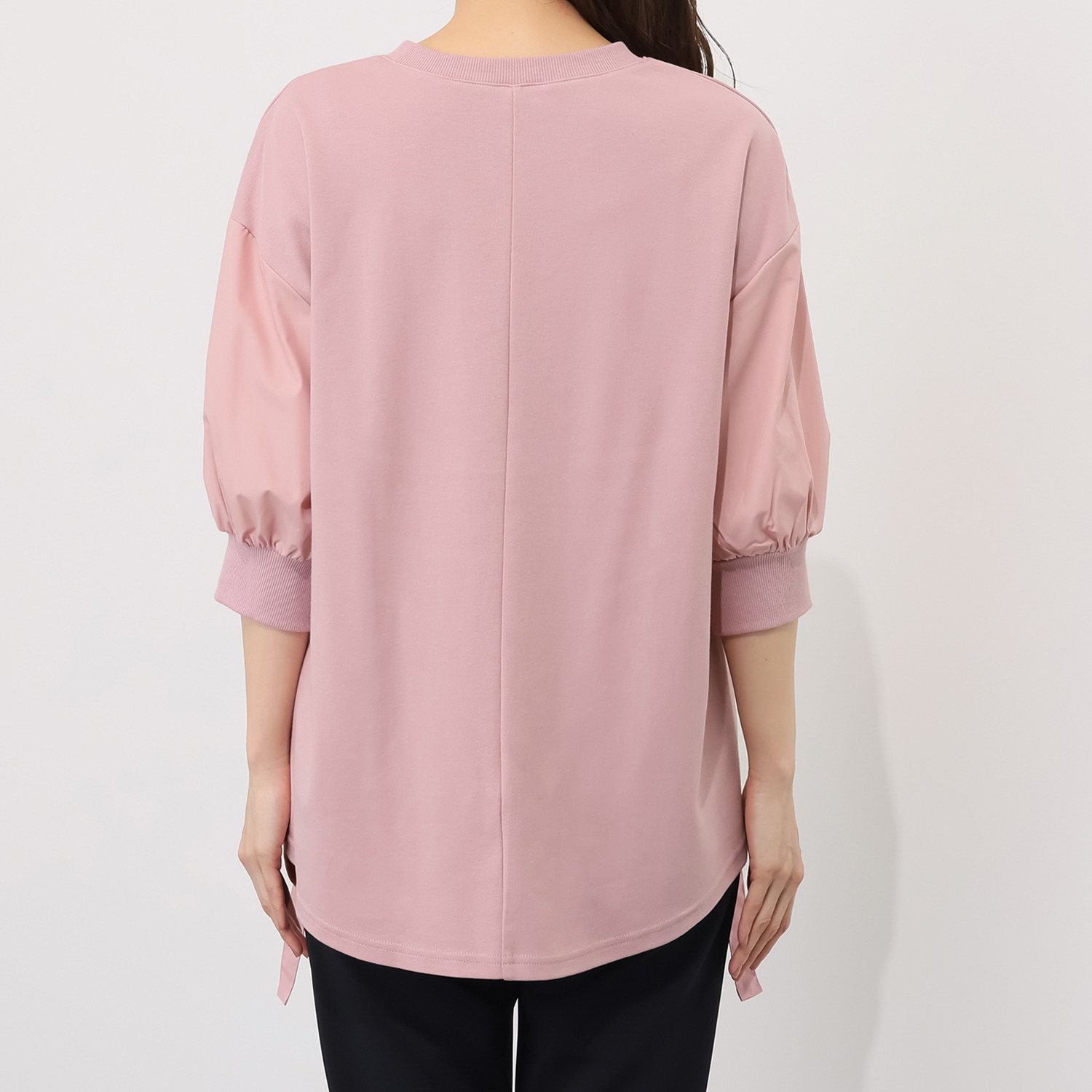 イシカワラボ★ヒトミ コットンスムース 異素材切替 裾ギャザーデザイン プルオーバー