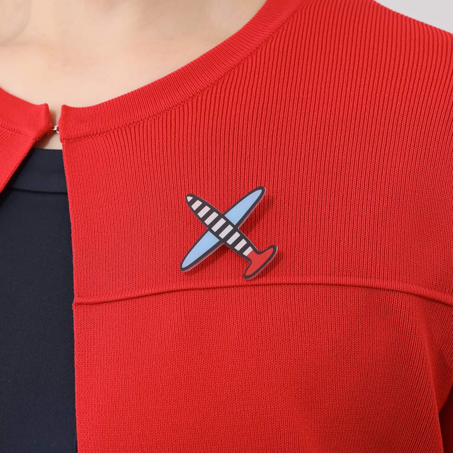 ブルーコレクション 飛行機バッジ付 七分袖 きれいめデザイン ニットカーディガン