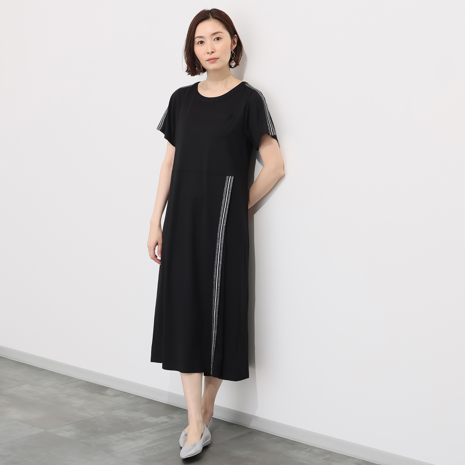 ブルーコレクション 楽々！きれいスタイル サイドライン テープアクセント ジャージーワンピース