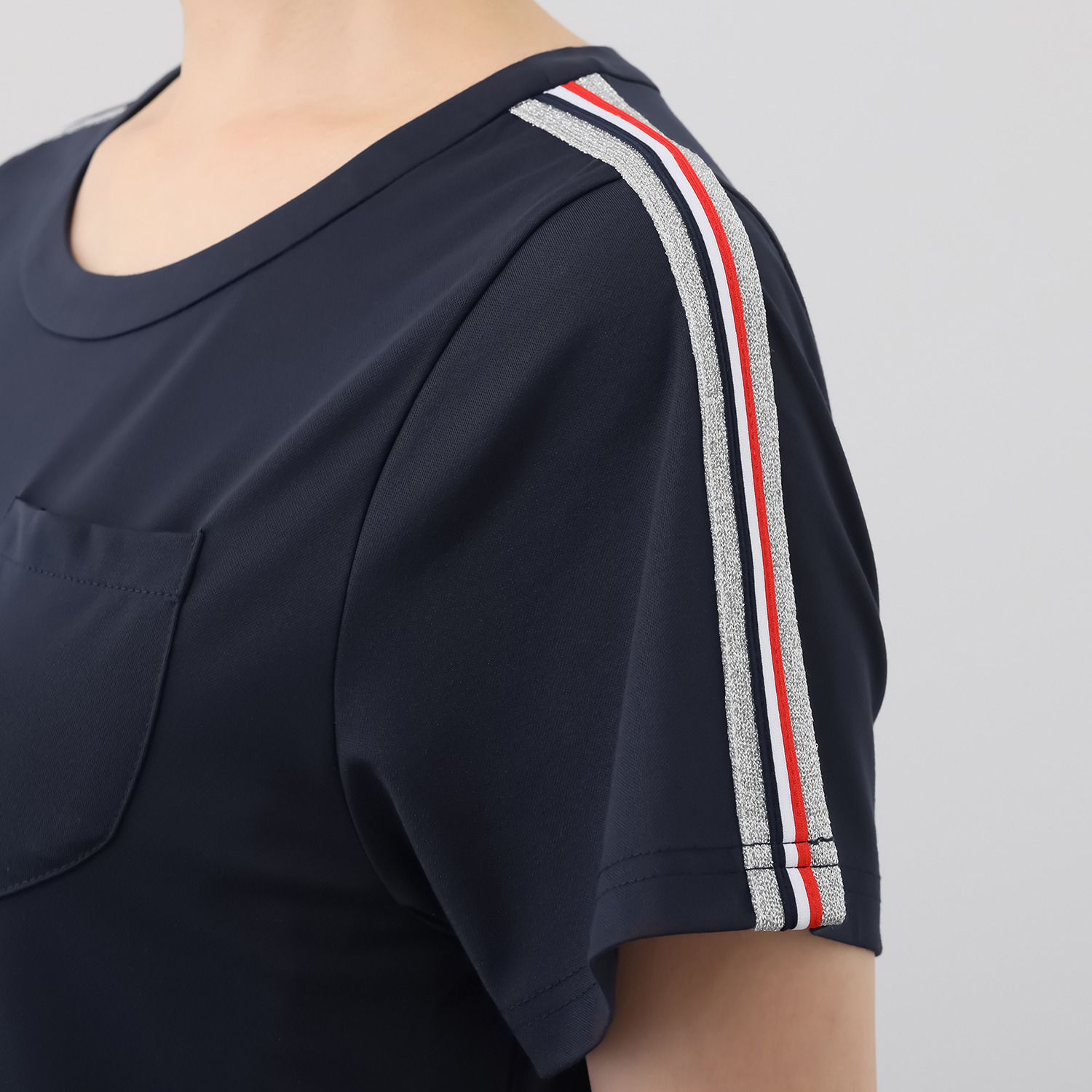 ブルーコレクション 楽々！きれいスタイル サイドライン テープアクセント ジャージーワンピース