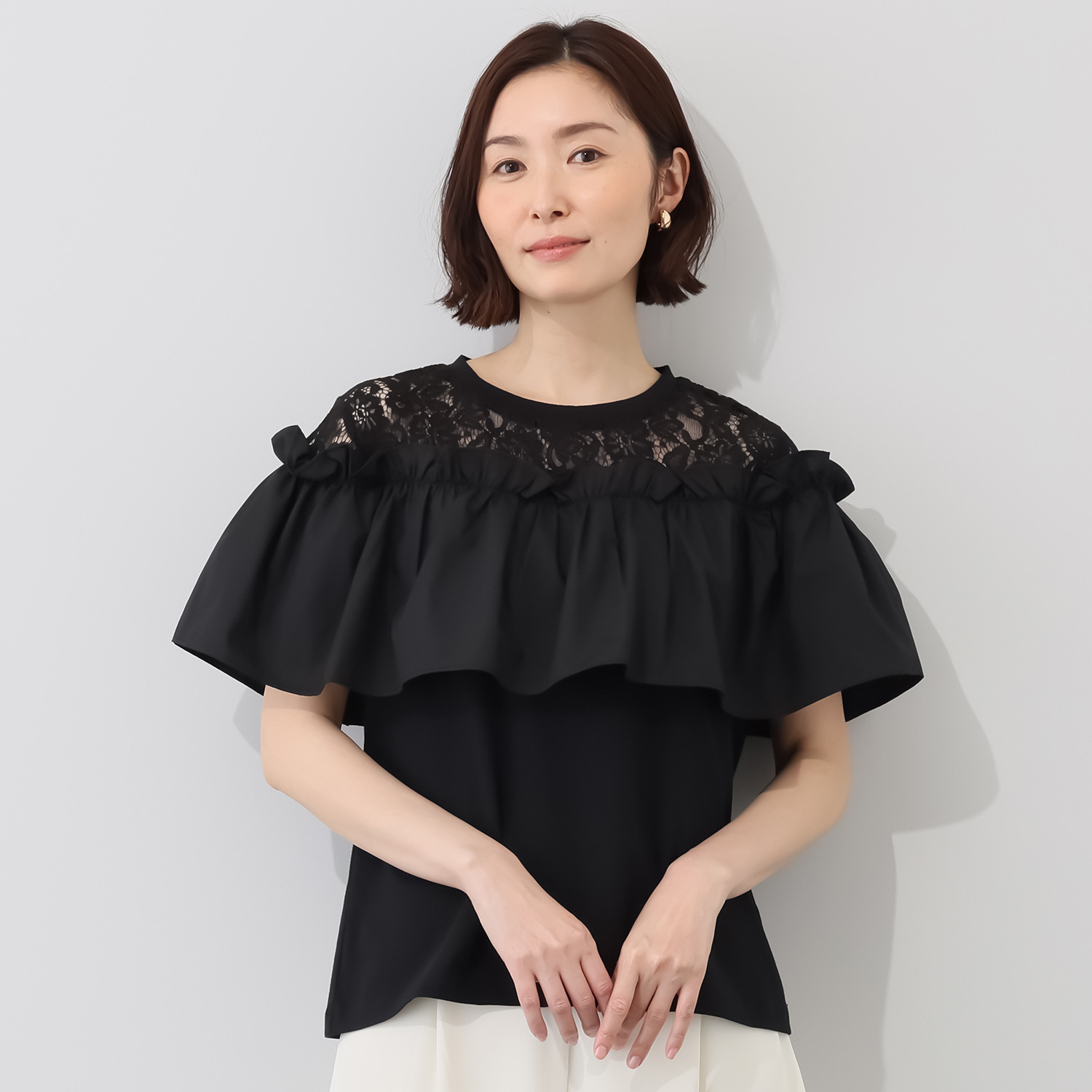 ブルーコレクション レース＆フリルアクセント エレガント カットソープルオーバー