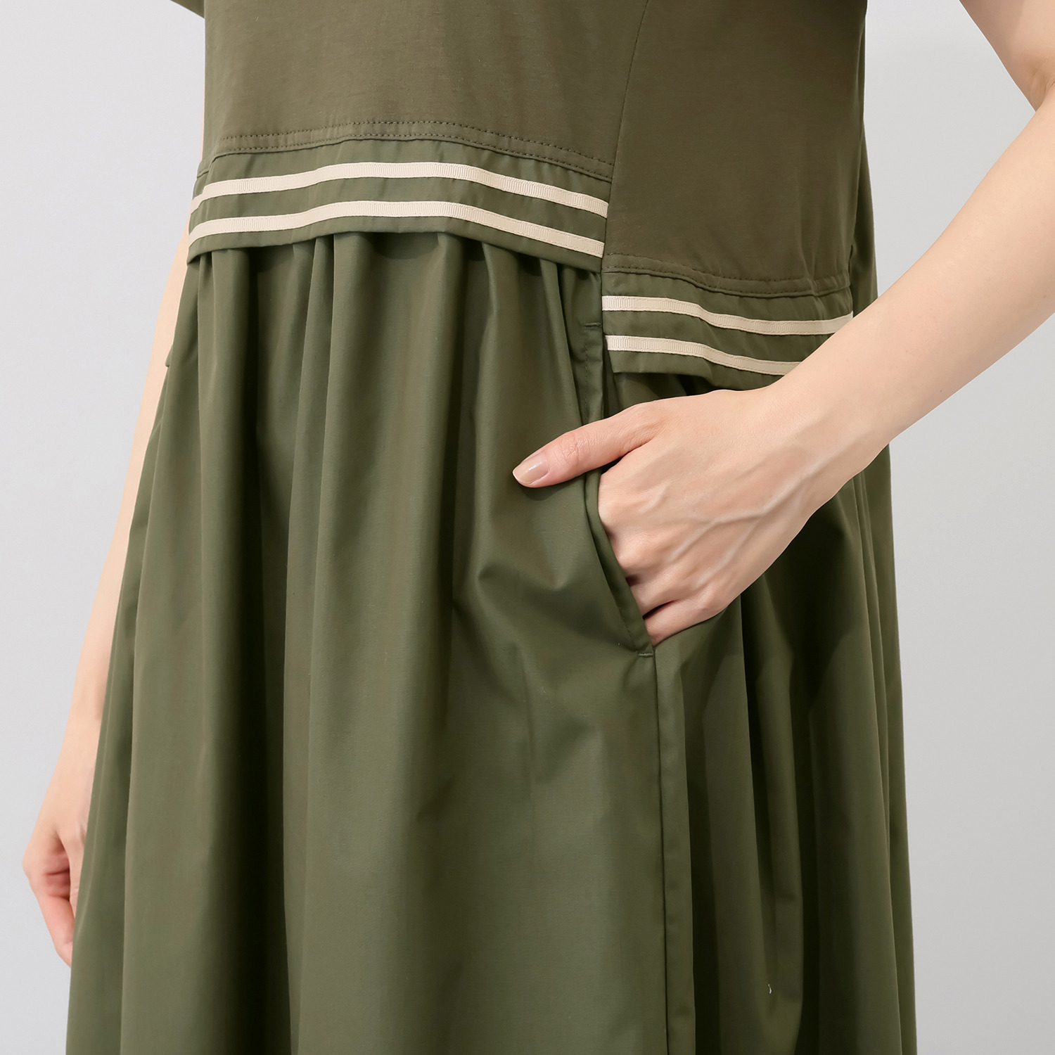 ラヴィーコンフォート 接触冷感 ラインアクセント 異素材ＭＩＸ モードでガーリーな 大人が好きなワンピース