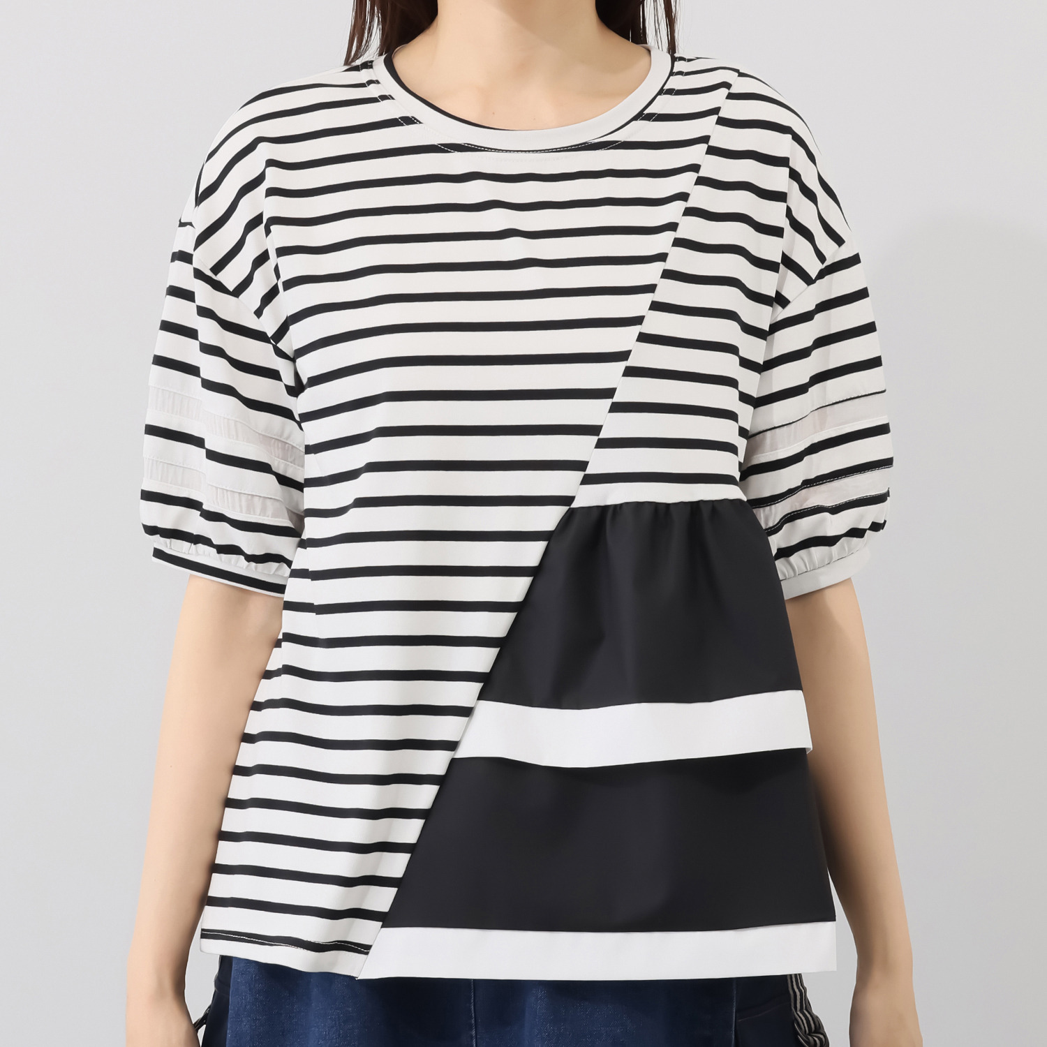 ラヴィーコンフォート 接触冷感 サイドフリル＆ レースアクセント 異素材ＭＩＸ 大人プルオーバー