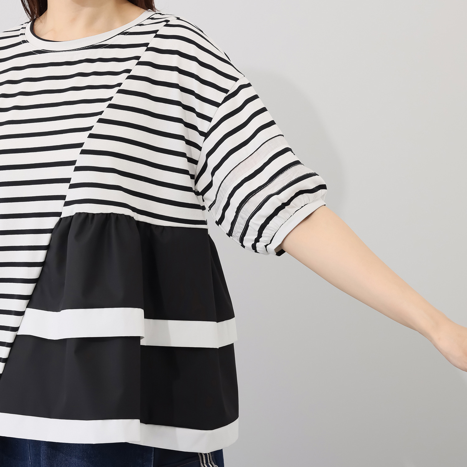 ラヴィーコンフォート 接触冷感 サイドフリル＆ レースアクセント 異素材ＭＩＸ 大人プルオーバー