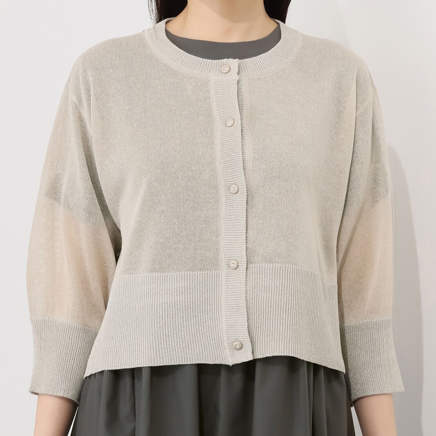 ラヴィーコンフォート ラメアクセント 袖コンシャスな ゴージャスカーディガン